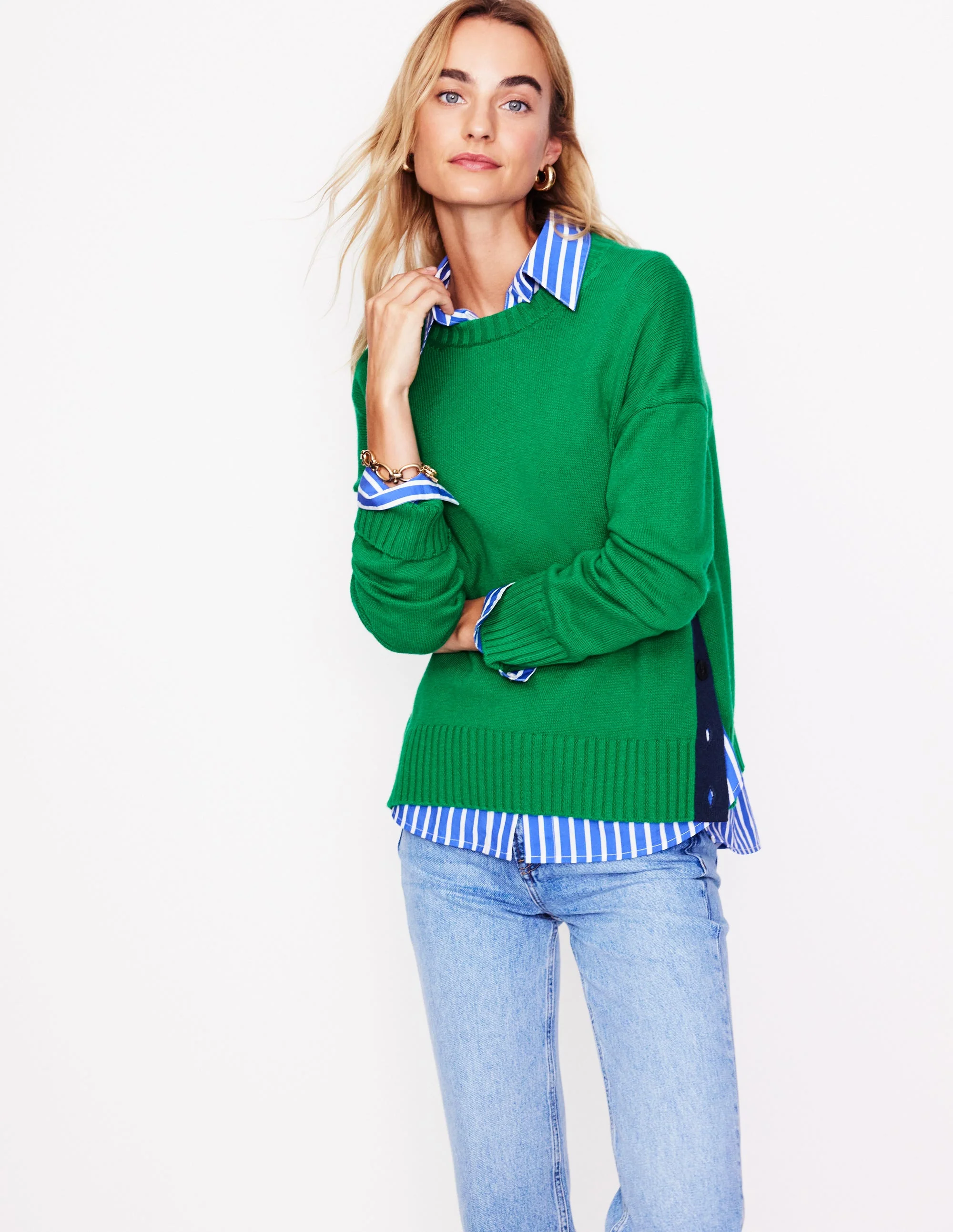 Zia Pullover mit seitlichen Knöpfen-Sattes Smaragdgrün - Image 2