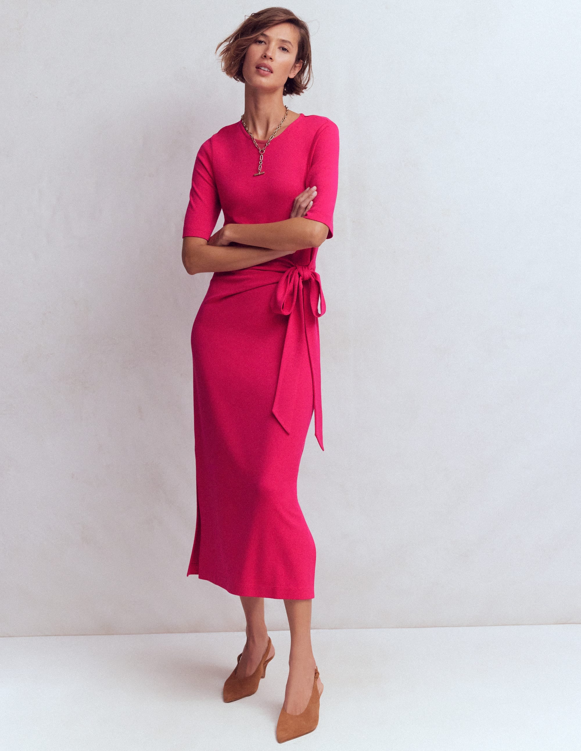 Zinnia Ponte-Midikleid zum Binden-Kräftiges Rosa - Image 4