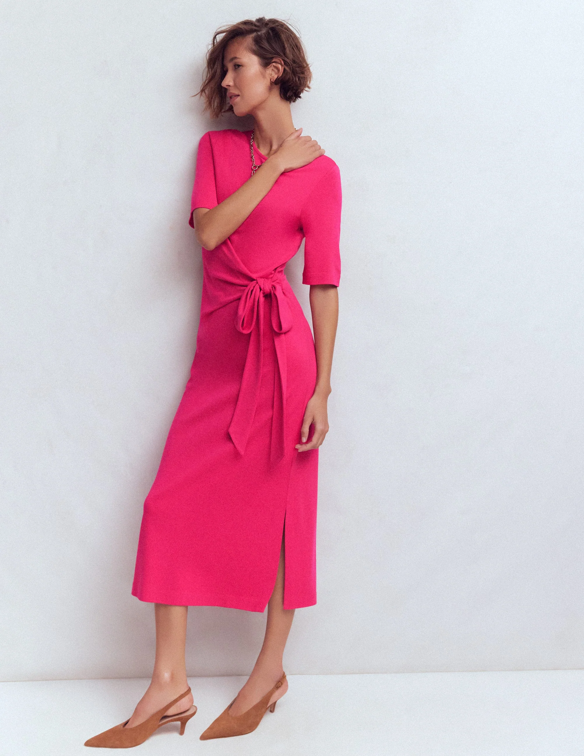 Zinnia Ponte-Midikleid zum Binden-Kräftiges Rosa - Image 5
