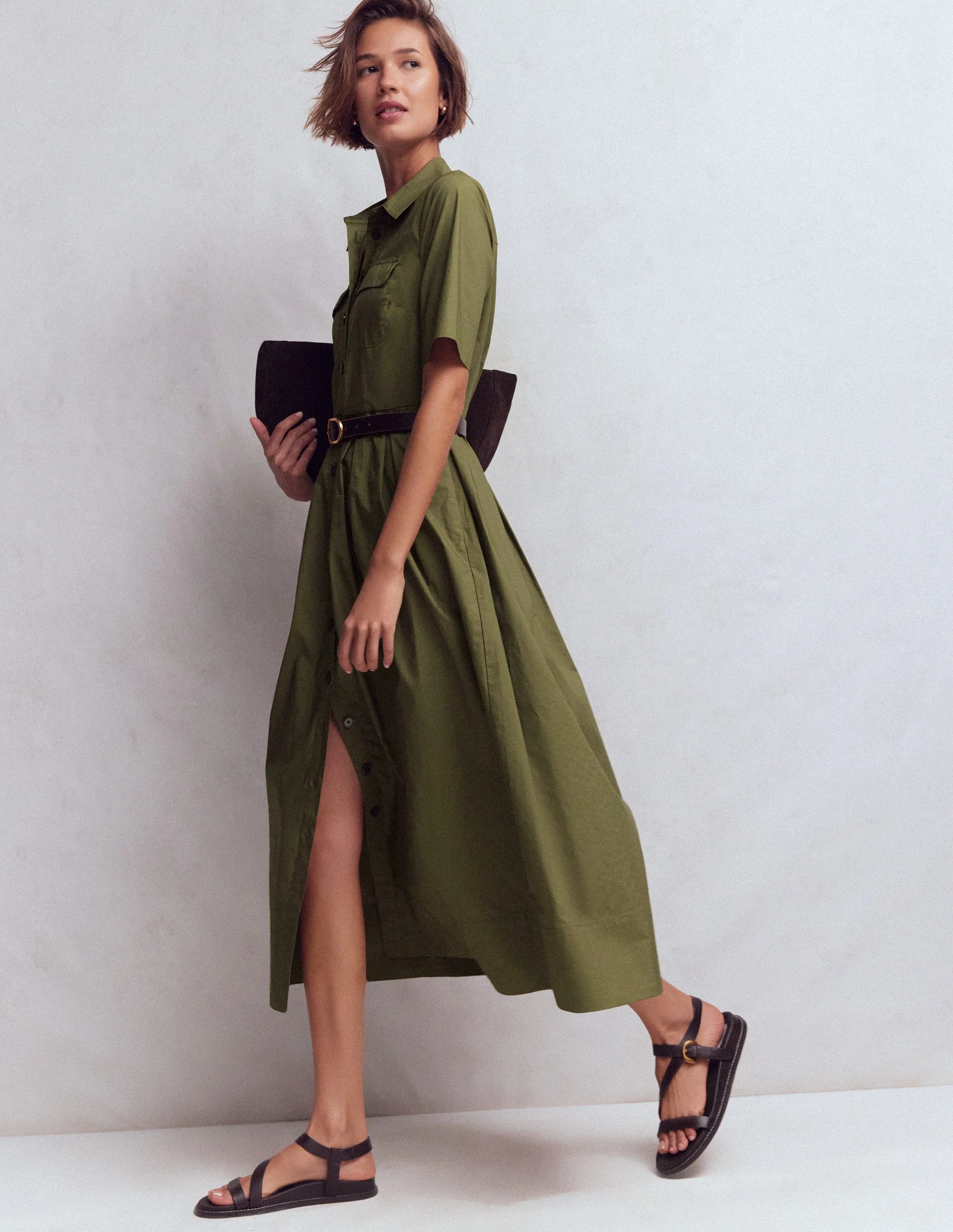 Zoe Kurzärmliges Hemdblusenkleid-Waldgrün - Image 4