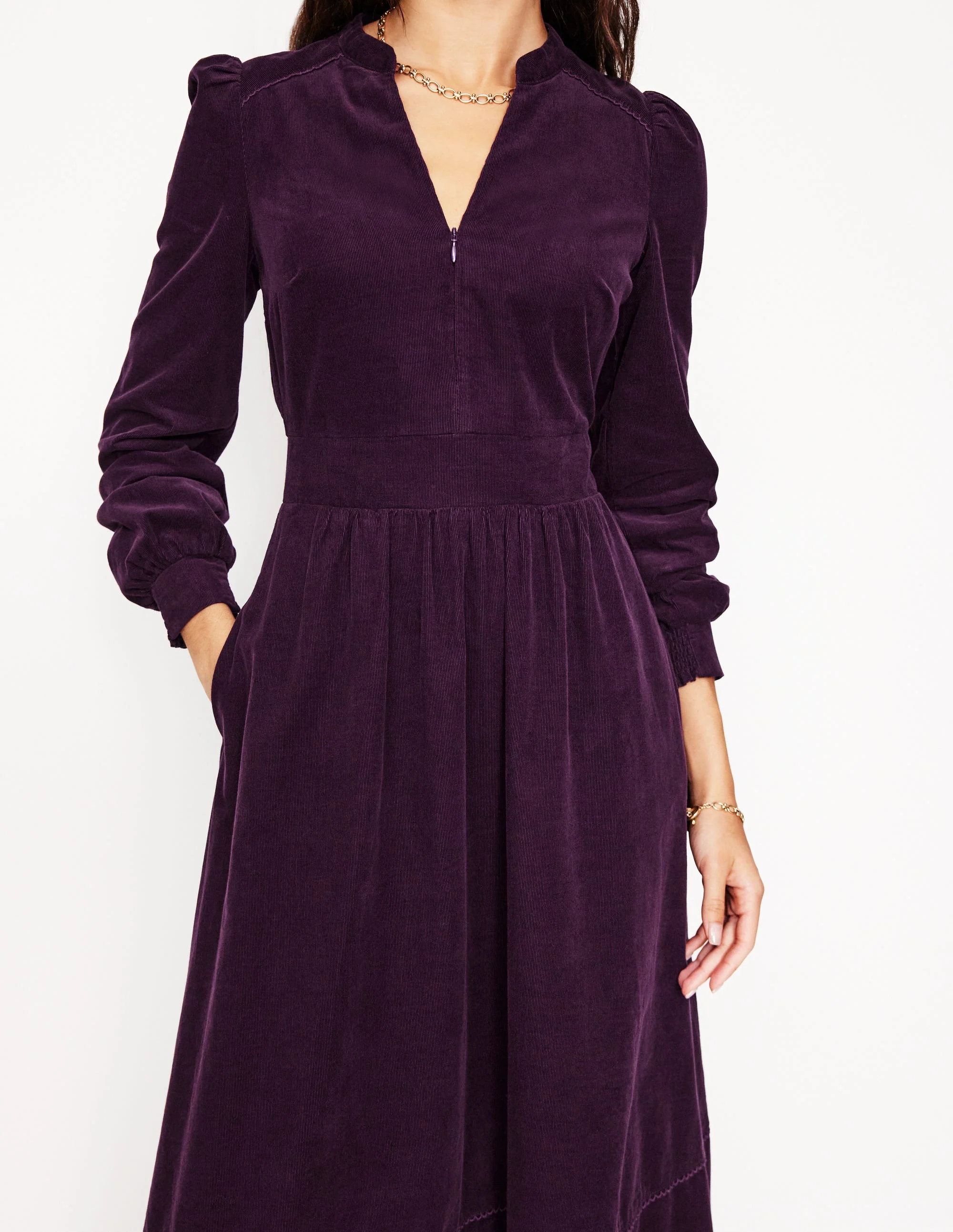 Zoe Midikleid aus Cord mit Reißverschluss-Pflaume - Image 2