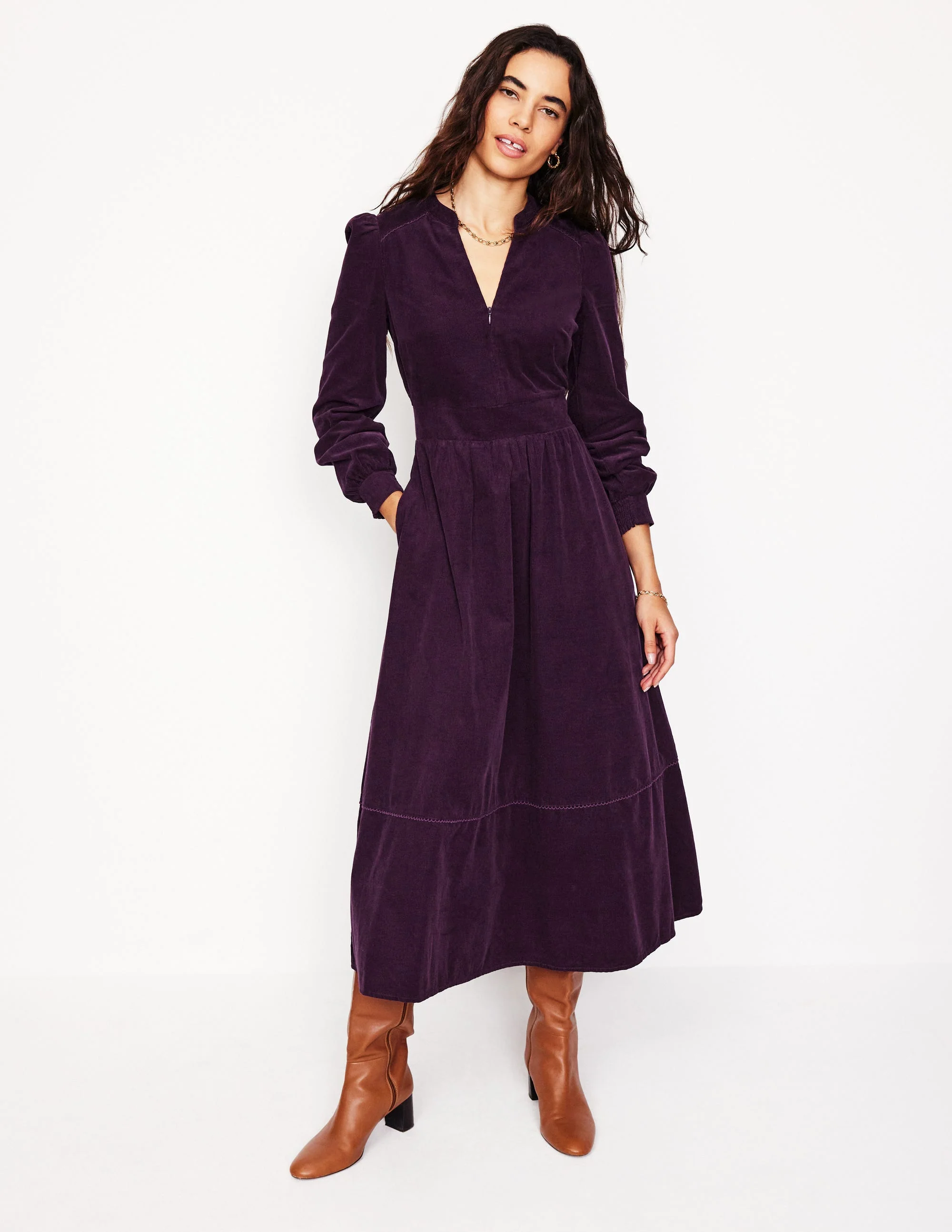 Zoe Midikleid aus Cord mit Reißverschluss-Pflaume - Image 4