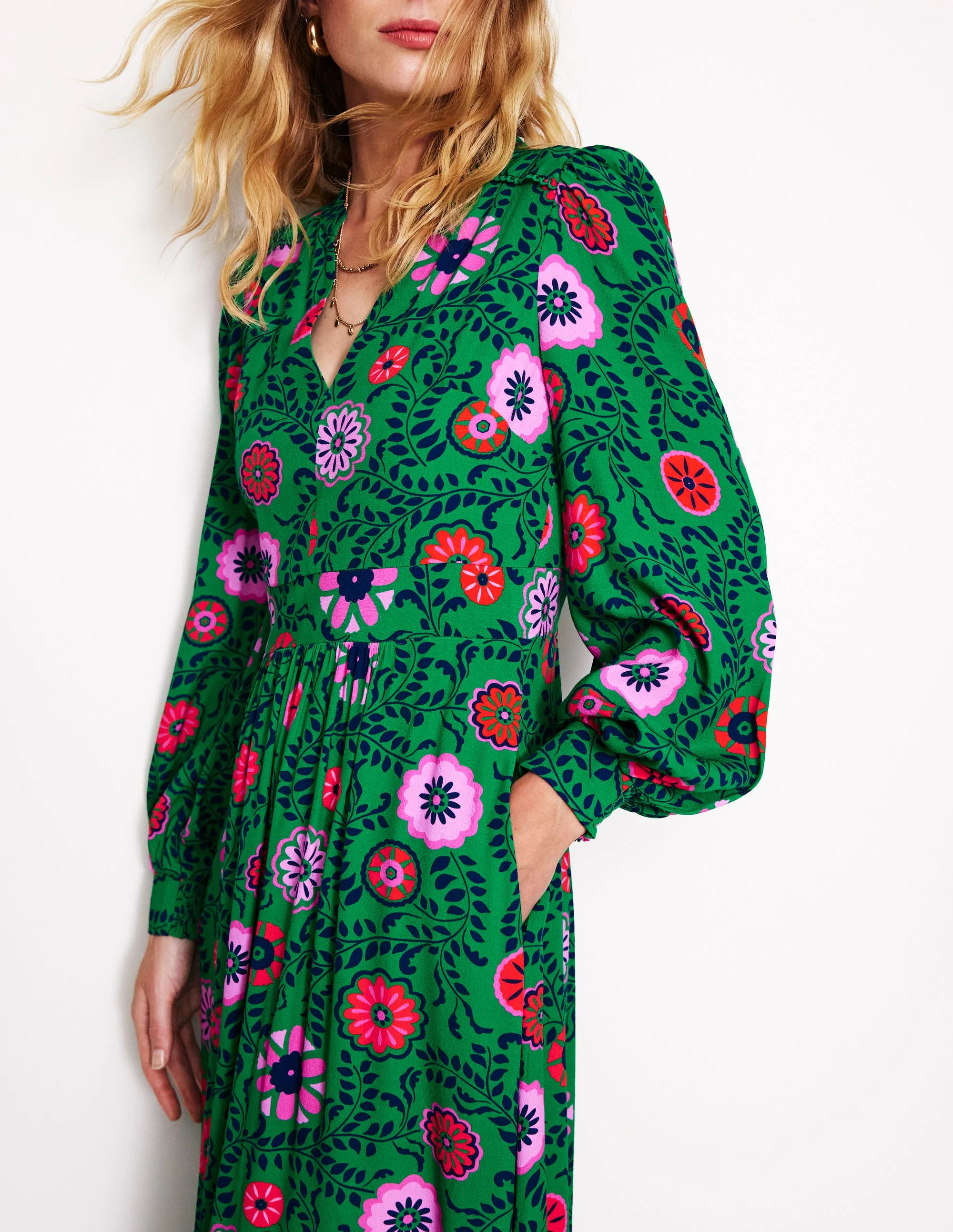 Zoe Midikleid mit Verzierung-Smaragdgrün, Wiesenrebe - Image 3
