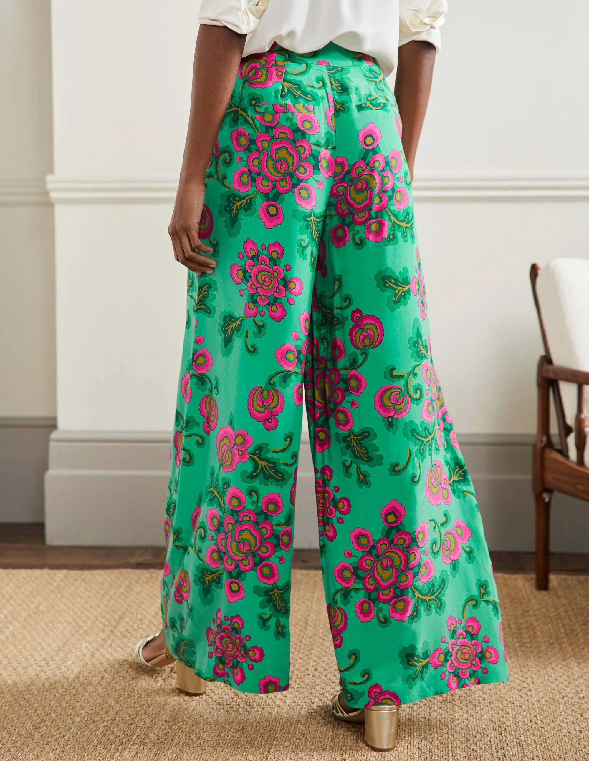 Zoe Palazzo-Hose mit weitem Bein-Ming-Grün, Wildblumen - Image 3