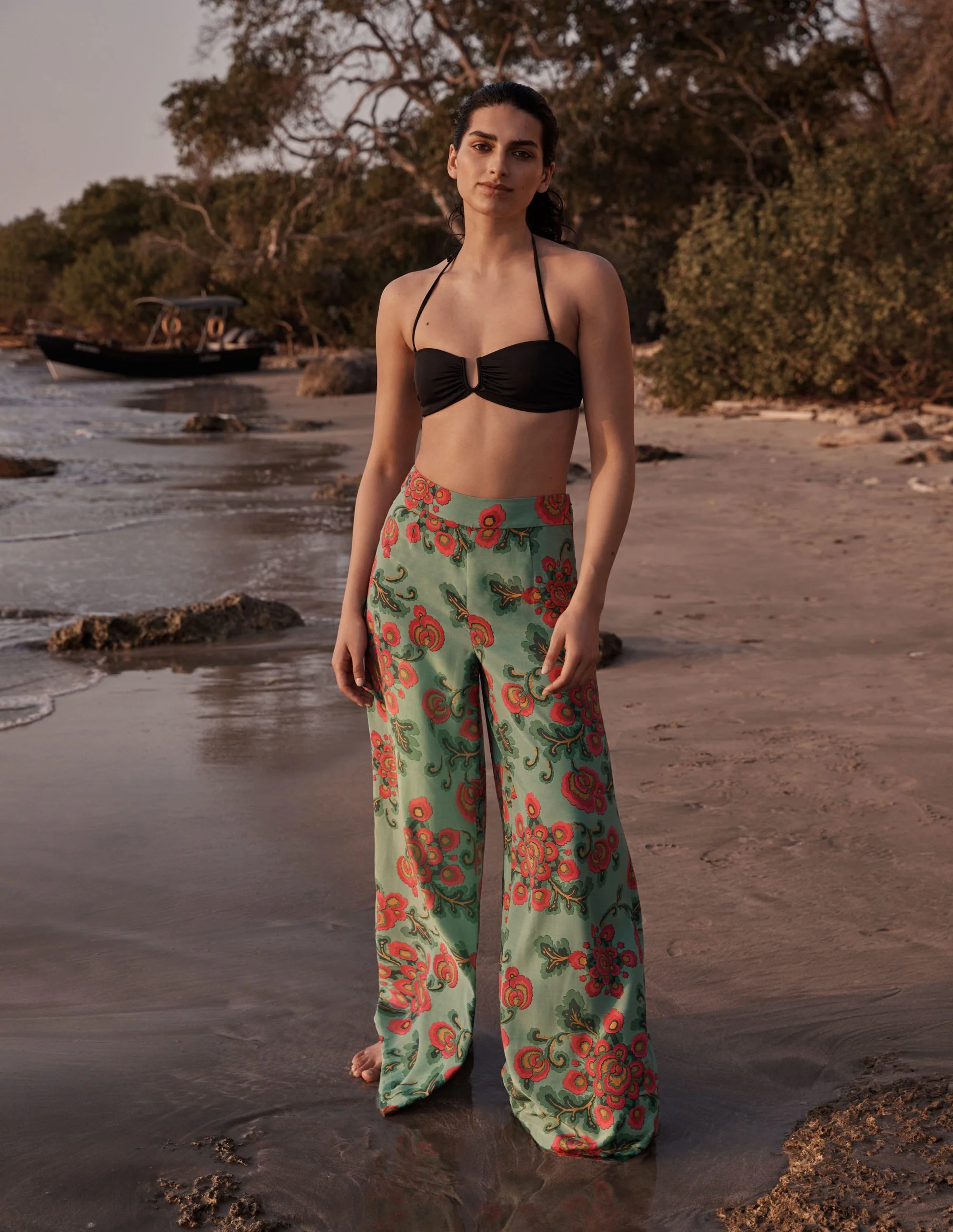Zoe Palazzo-Hose mit weitem Bein-Ming-Grün, Wildblumen - Image 5