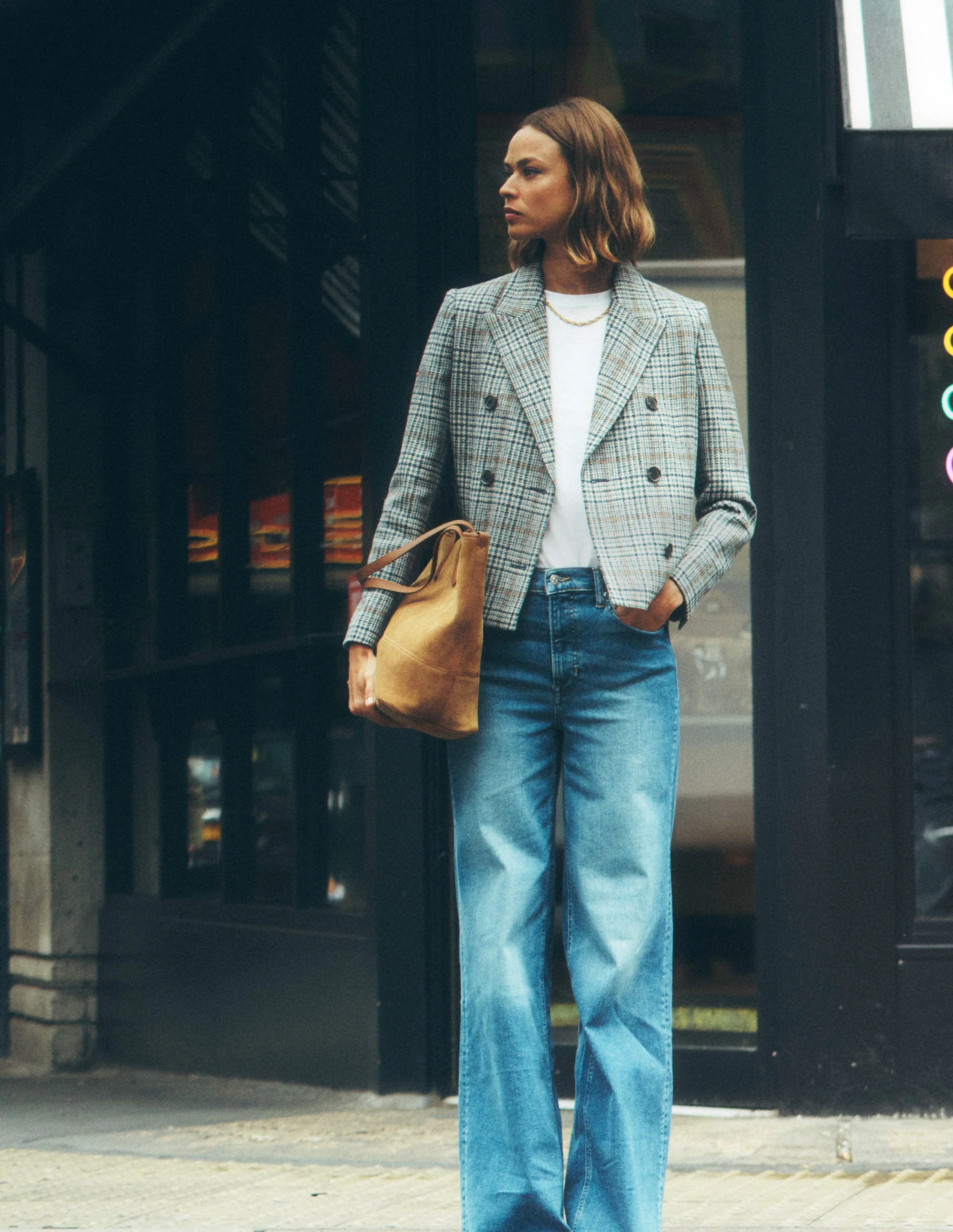 Zweireihiger Blazer mit kastenförmigem Schnitt-Blau und Grau Glencheck - Image 6