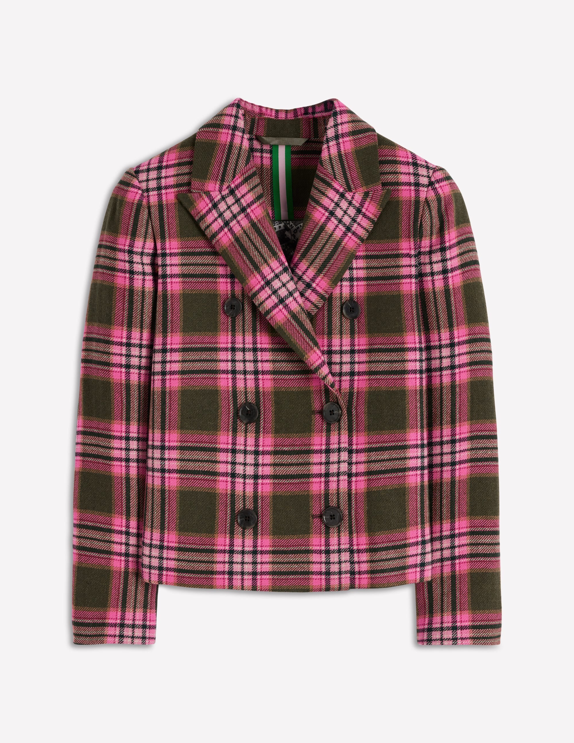 Zweireihiger Blazer mit kastenförmigem Schnitt-Olivgrün und Rosa Kariert - Image 8
