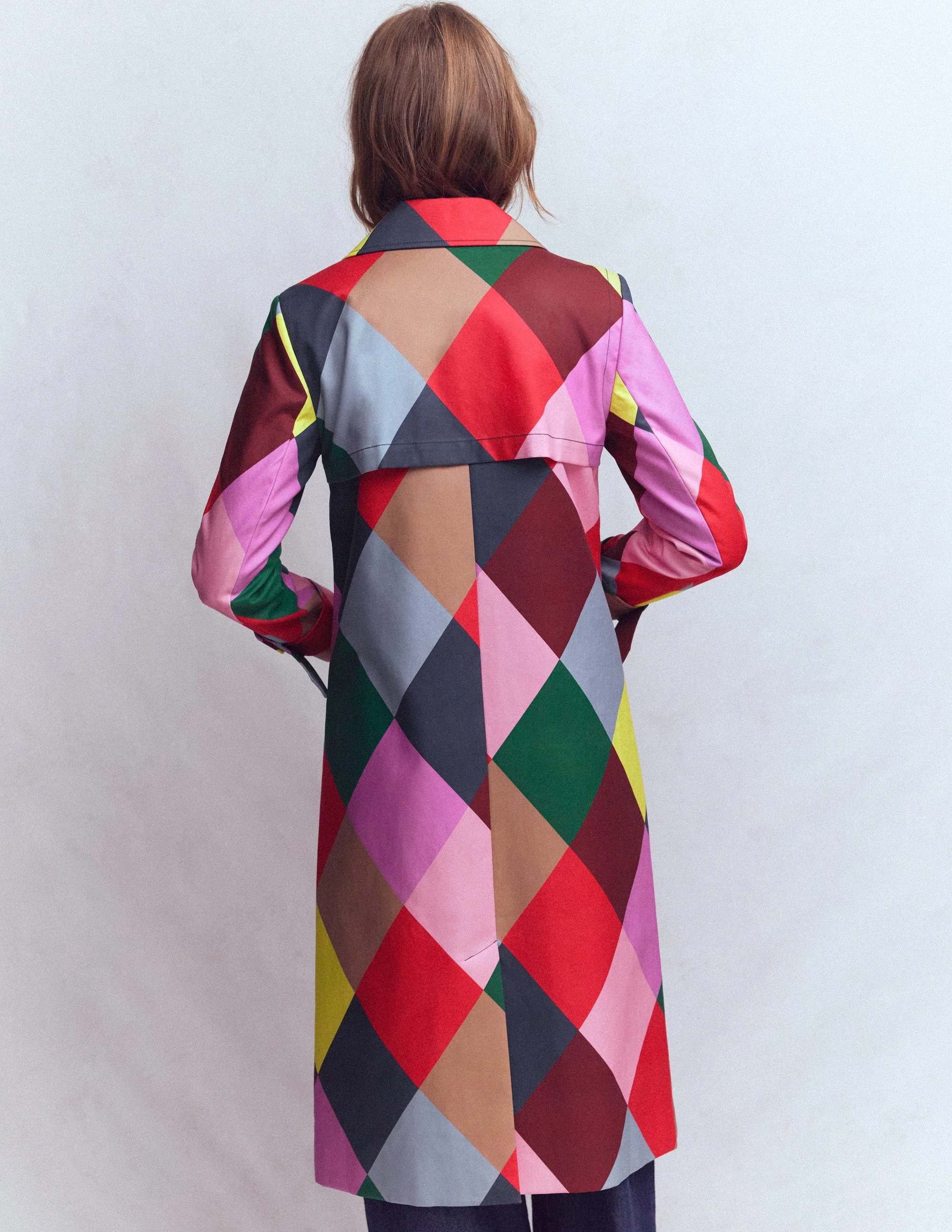 Zweireihiger Trenchcoat-Bunt Großes Harlekinmuster - Image 3