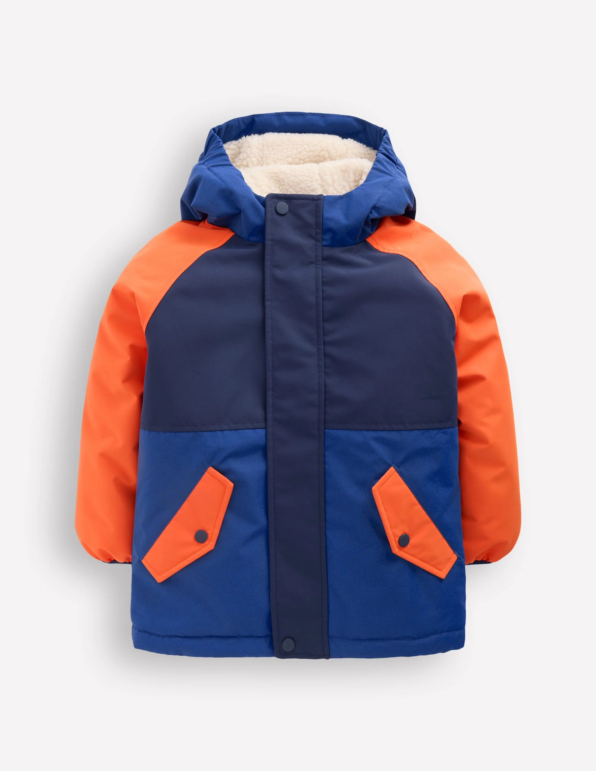 Anorak mit Teddyfutter für Jungen-Orange Blockfarben - Image 4