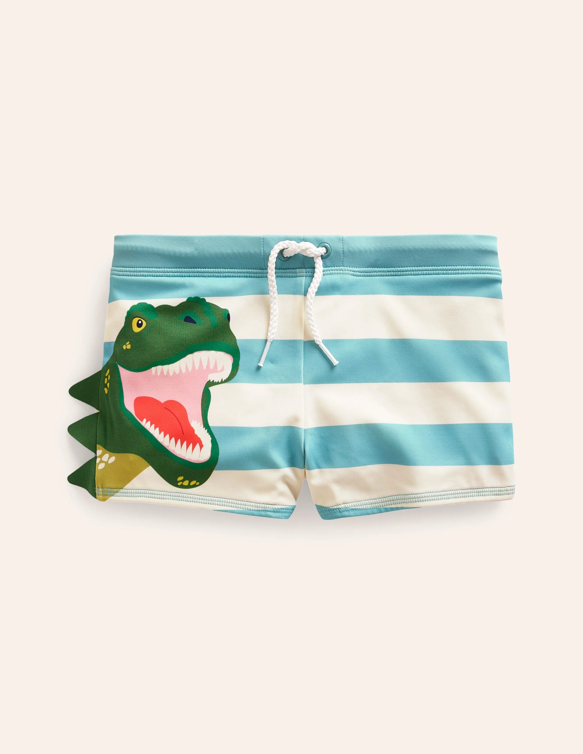 Badehose-Meeresblau/ Naturweiß Streifen Dino