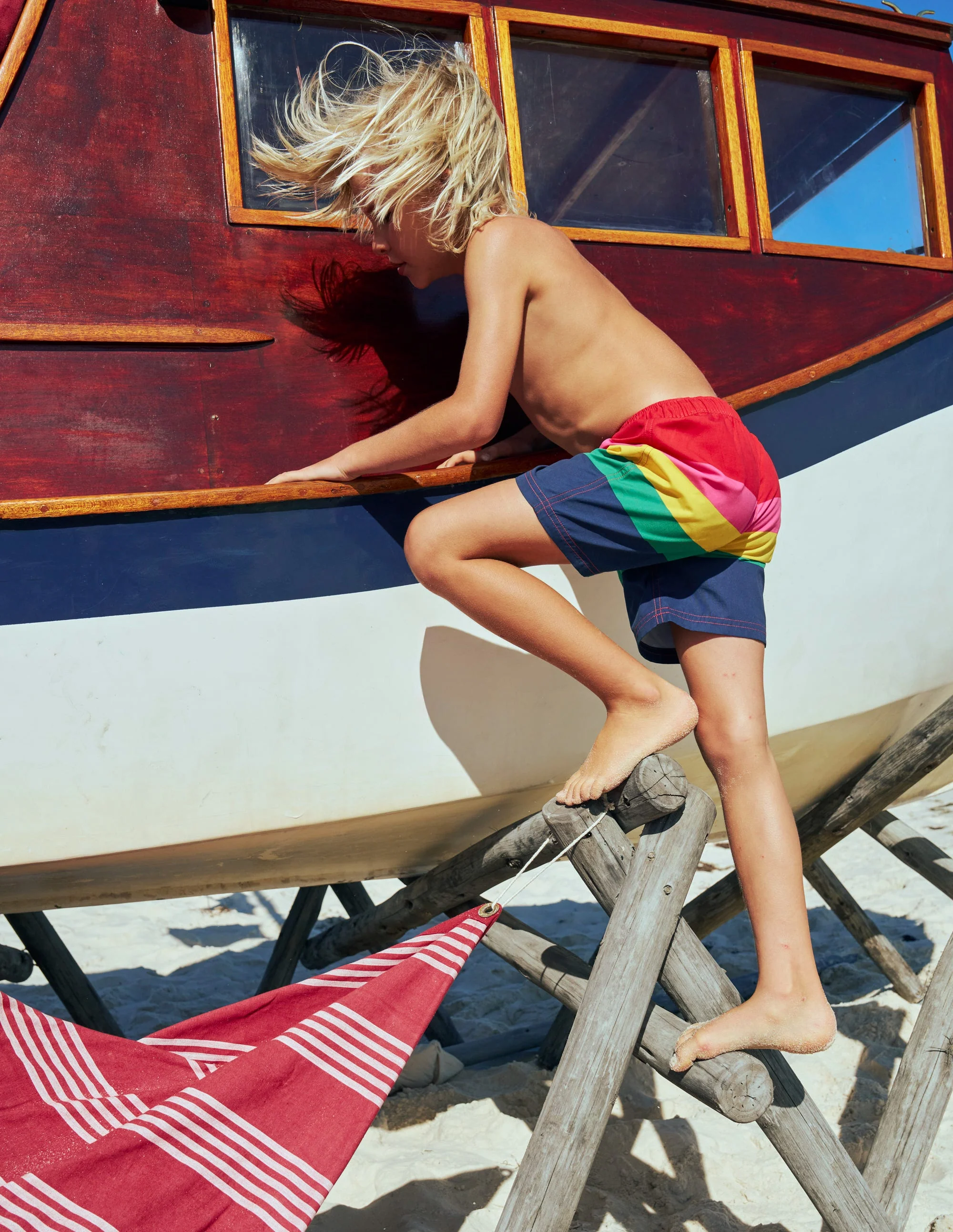 Badeshorts-Rot Bunt Gestreift - Image 4