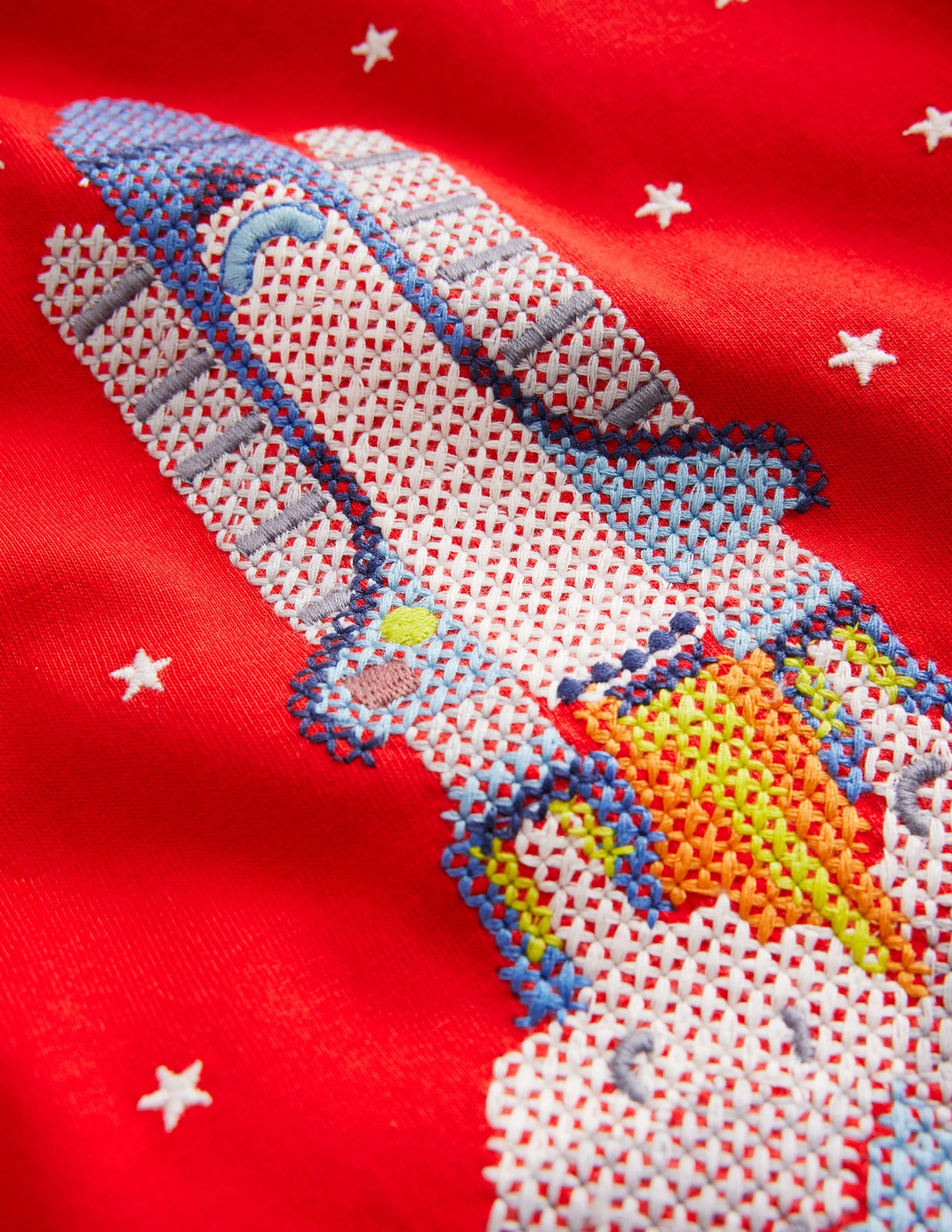 Baumwoll-T-Shirt mit Kreuzstich-Mohnblumenrot Rakete - Image 3