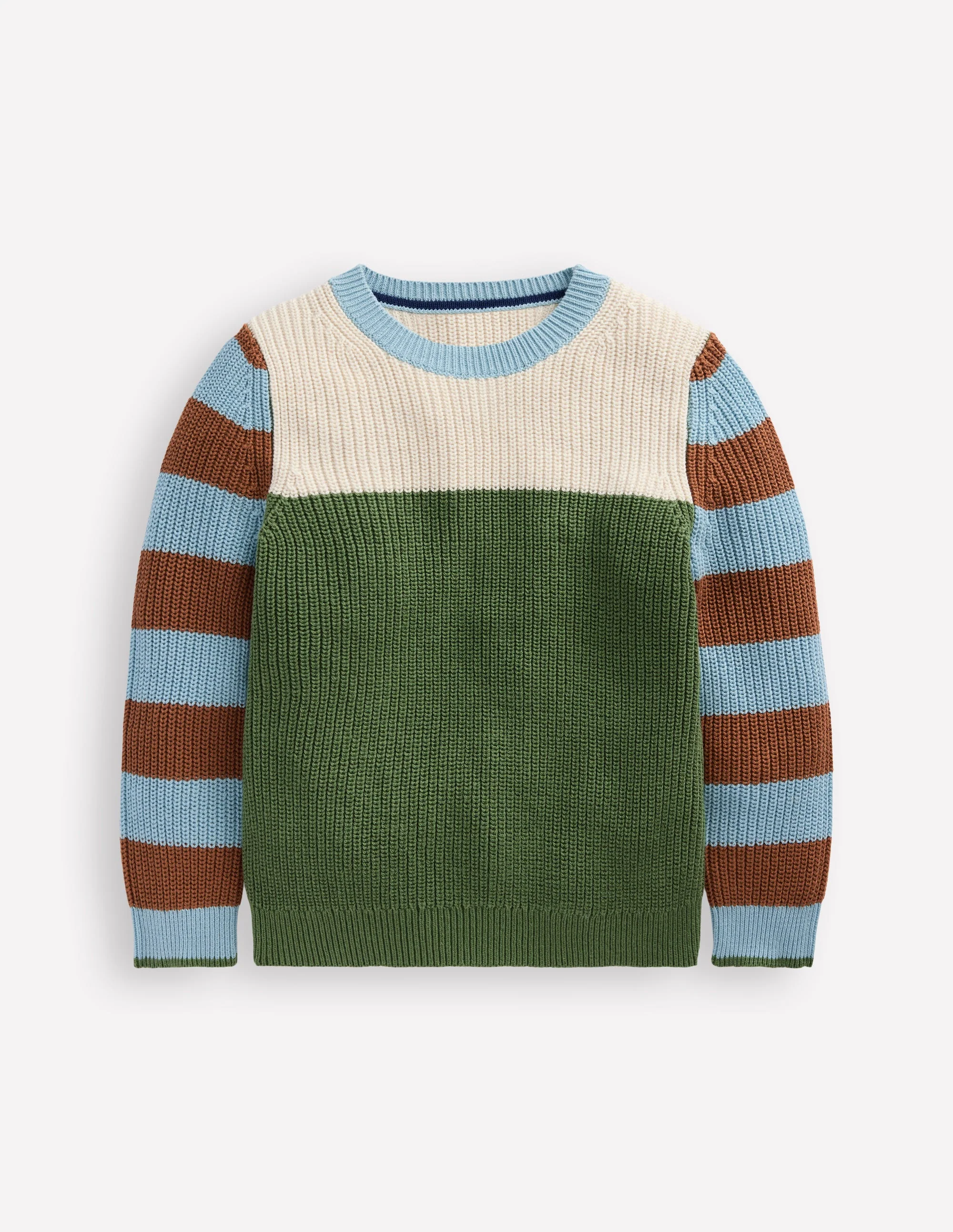 Baumwollpullover für den Alltag-Beige Meliert/Safarigrün