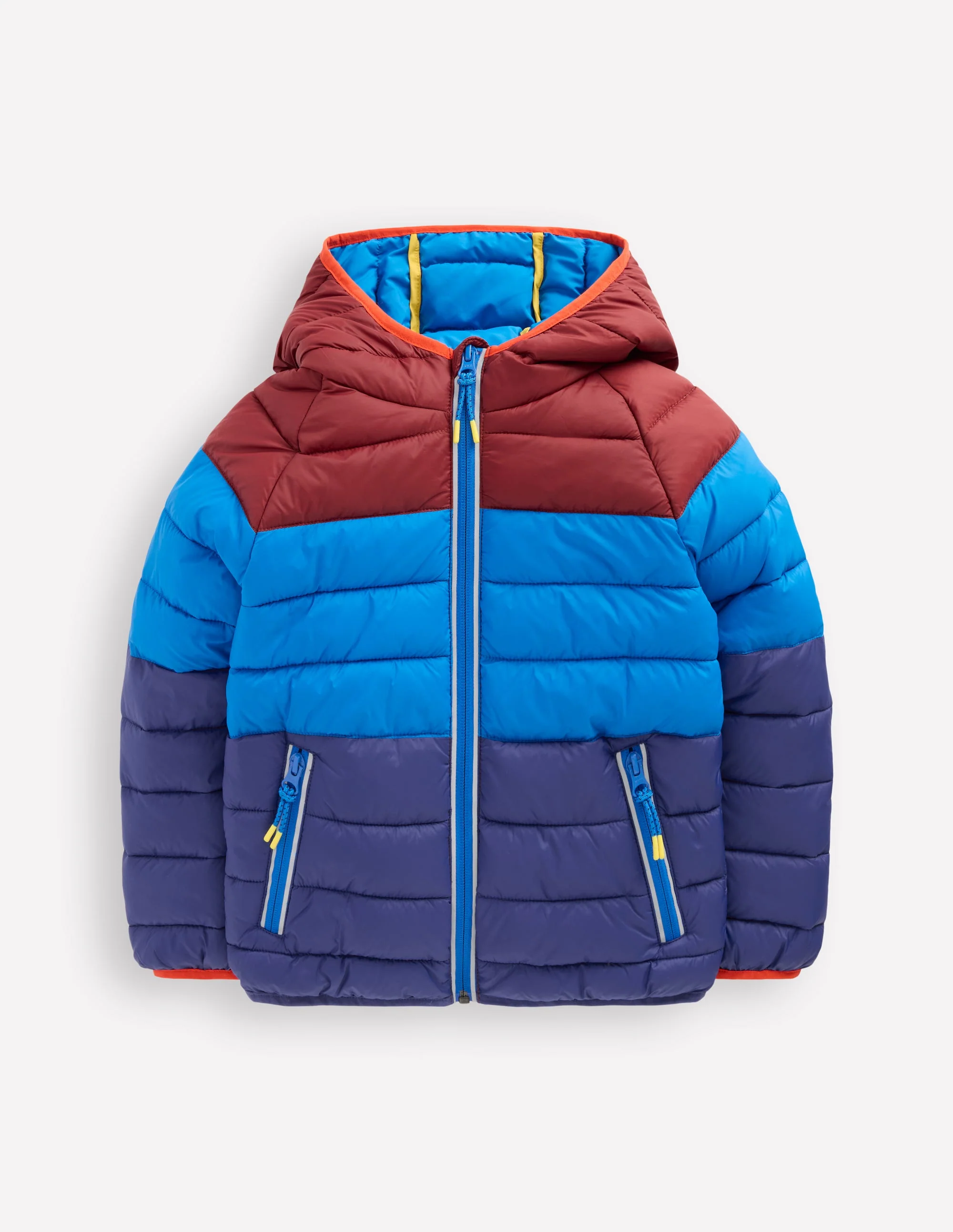 Bequem verstaubare, wattierte Jacke-Blau Blockfarben