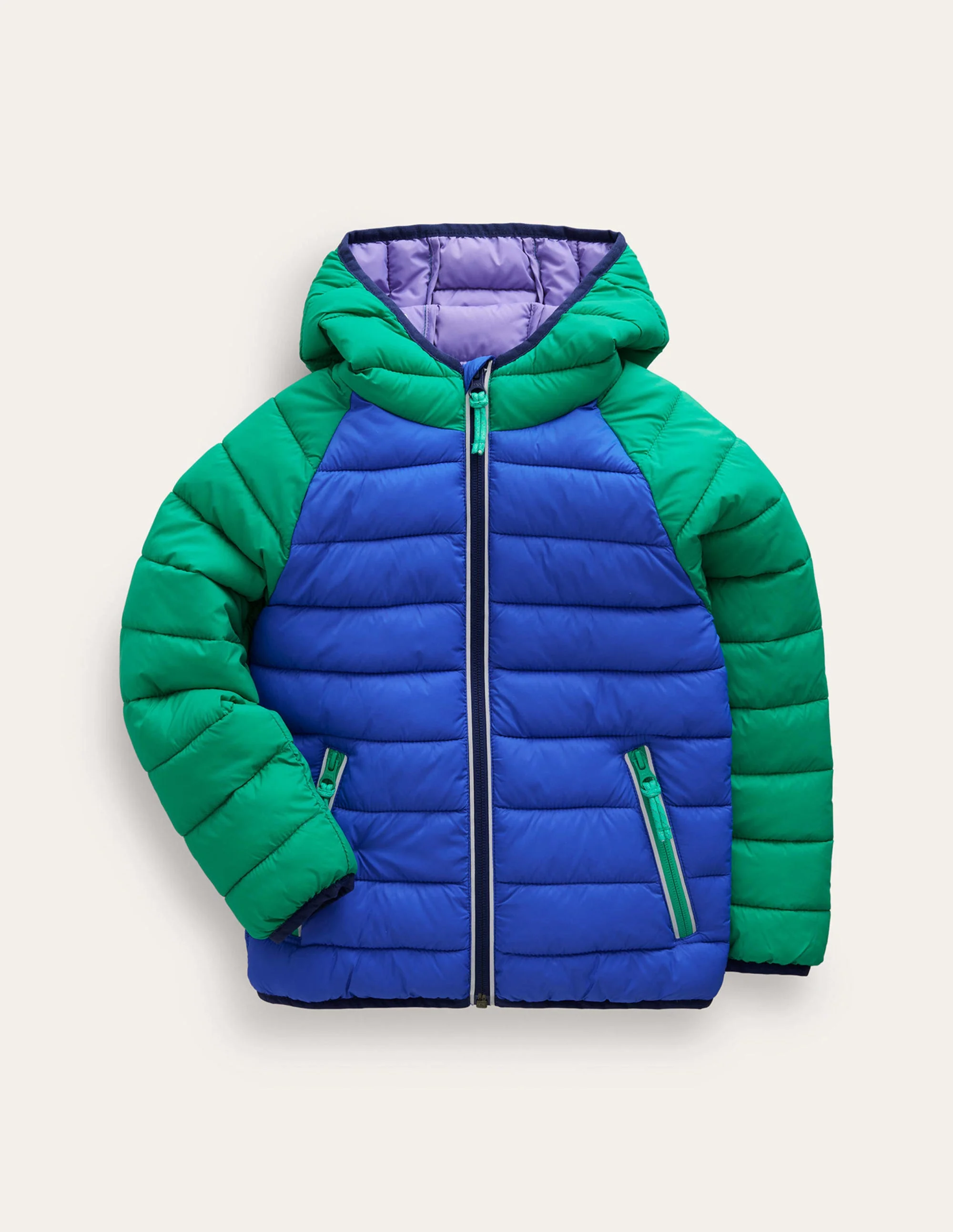 Bequem verstaubare, wattierte Jacke-Fischreiherblau / Jadegrün