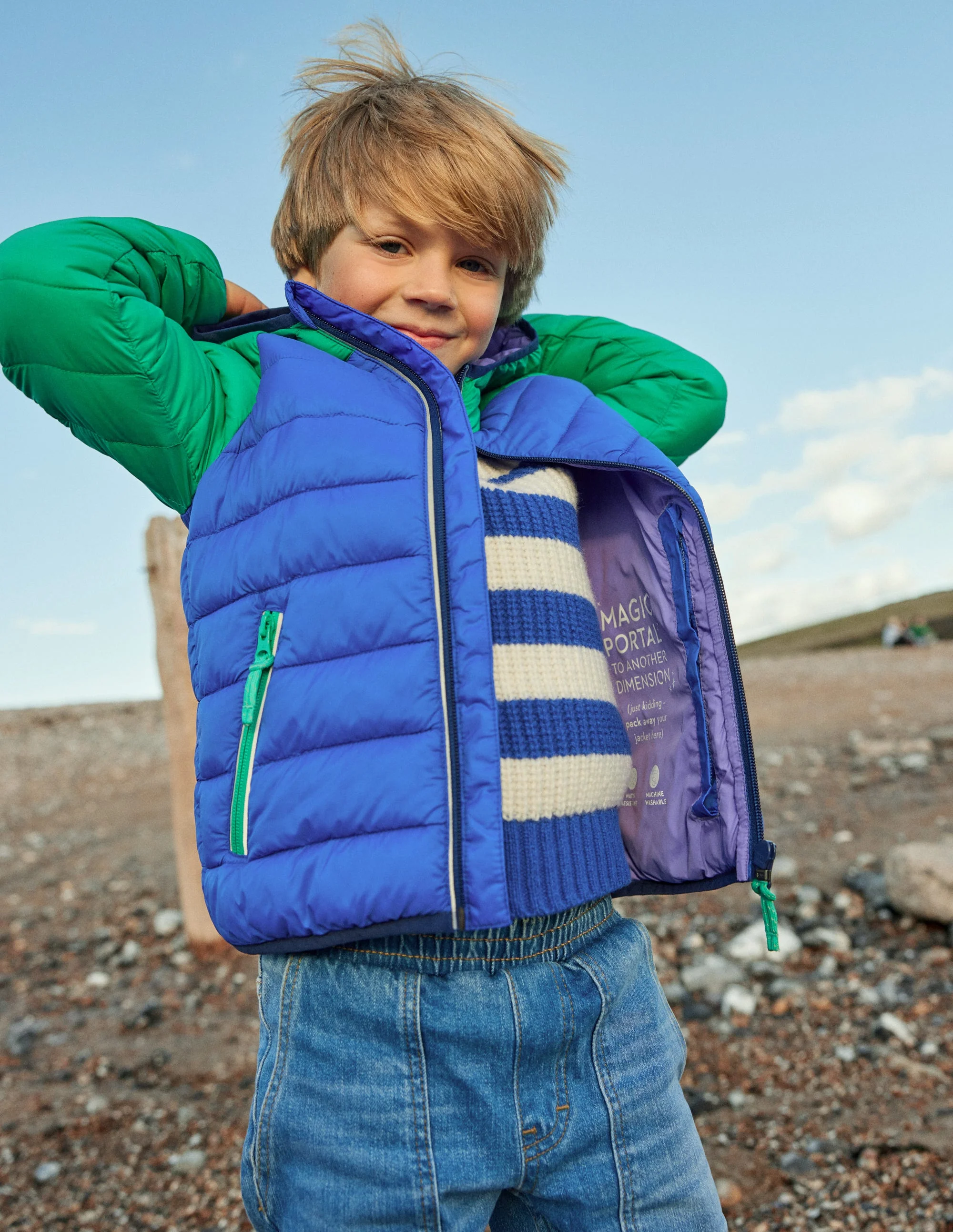 Bequem verstaubare, wattierte Jacke-Fischreiherblau / Jadegrün - Image 4