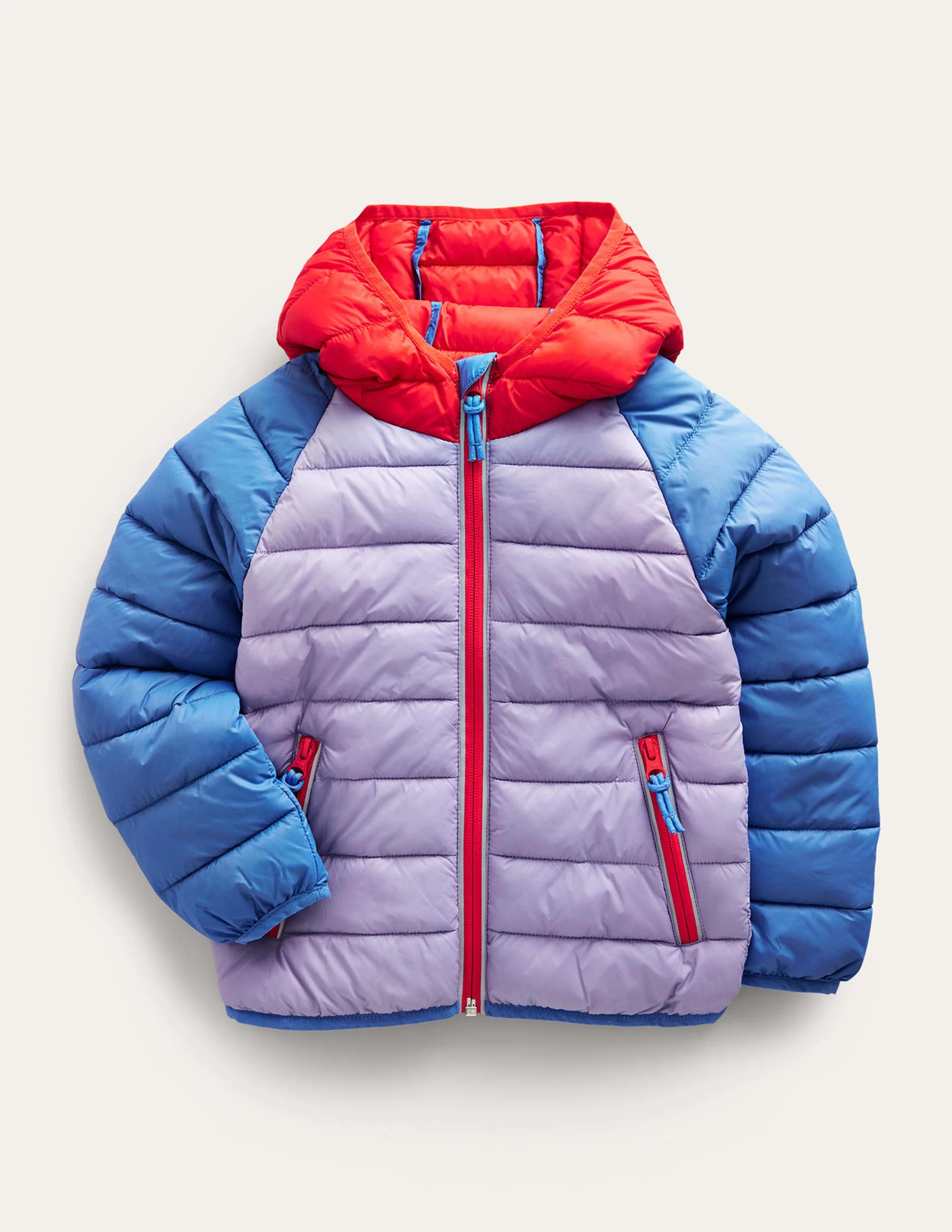 Bequem verstaubare, wattierte Jacke-Flieder Blockfarben