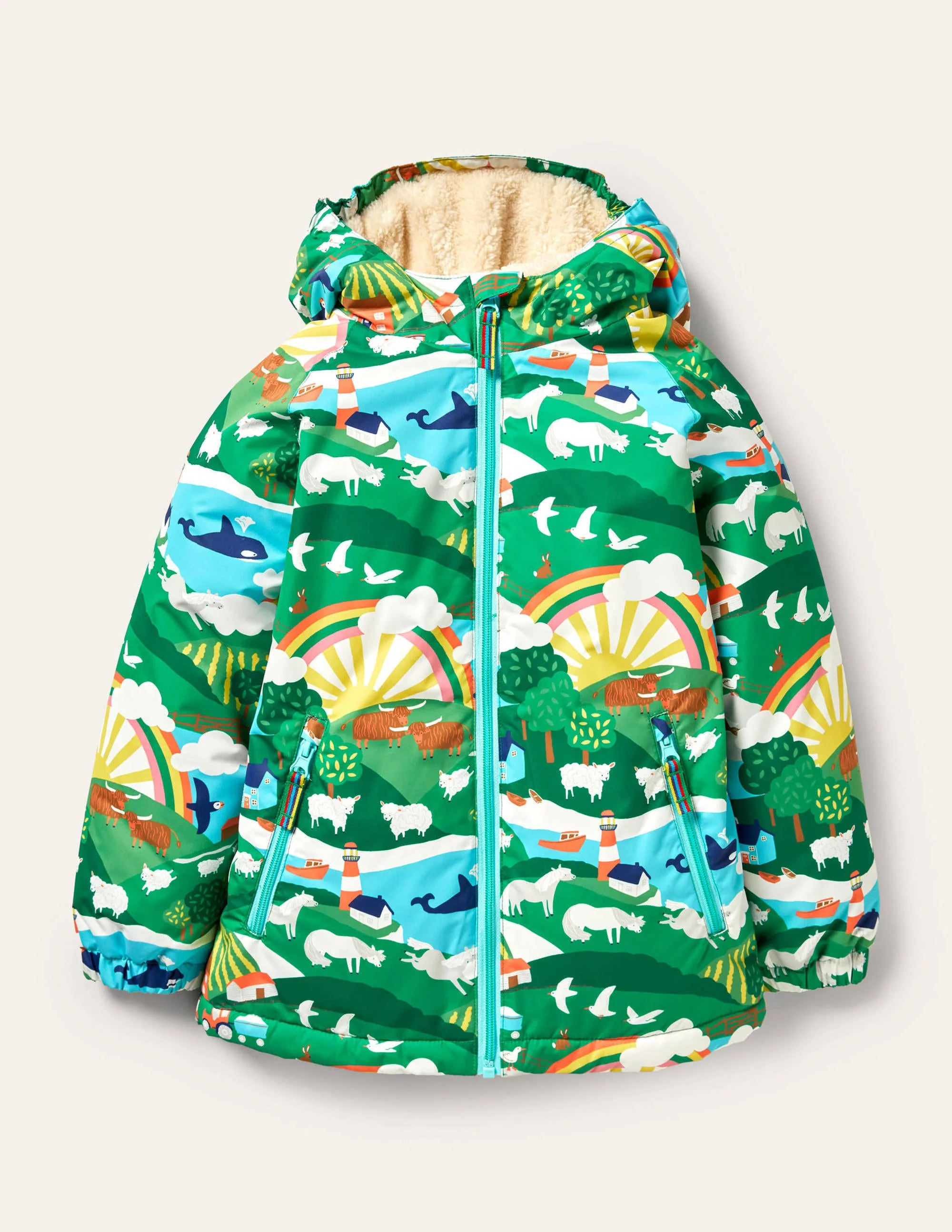 Bequemer Anorak mit Sherpa-Futter-Bunt, Landschaft/Sonnenaufgang