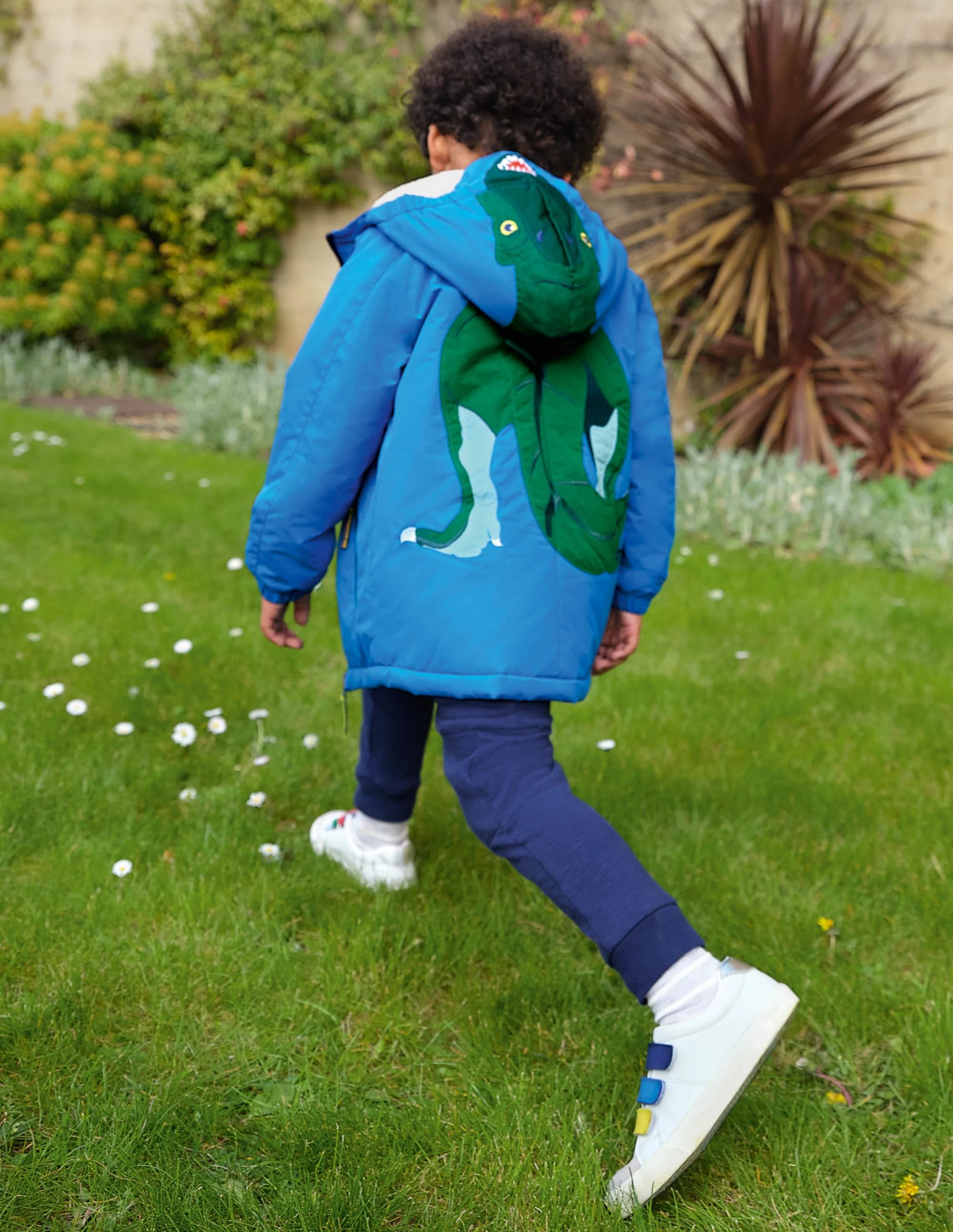 Bequemer Anorak mit Sherpa-Futter-Marokkoblau, Dinosaurier
