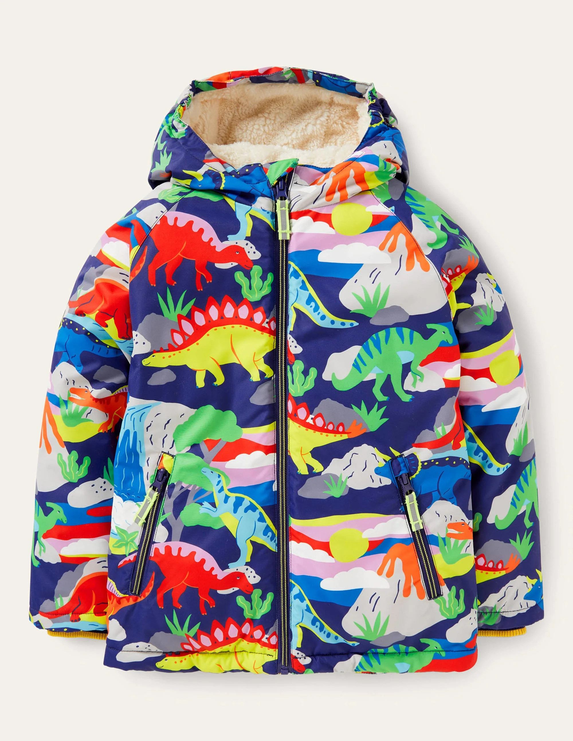 Bequemer Anorak mit Sherpa-Futter-Segelblau/Bunt, Dinosaurier