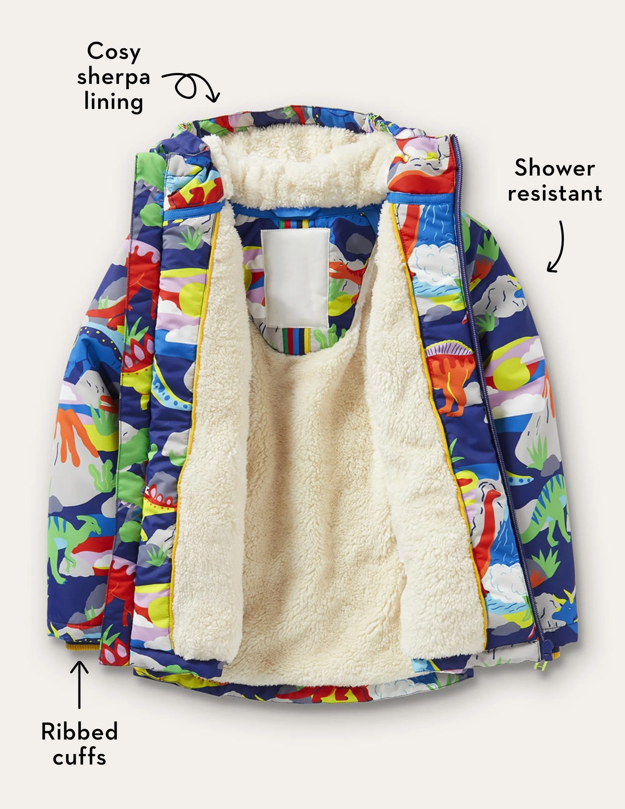 Bequemer Anorak mit Sherpa-Futter-Segelblau/Bunt, Dinosaurier - Image 4