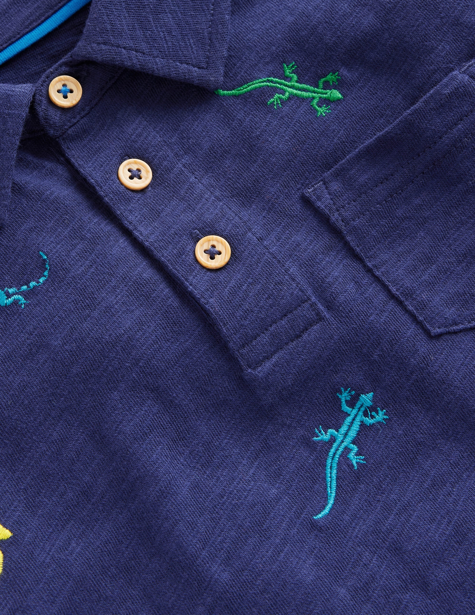 Besticktes Flammgarn-Polohemd-Schuluniform-Marineblau Eidechsen - Image 3