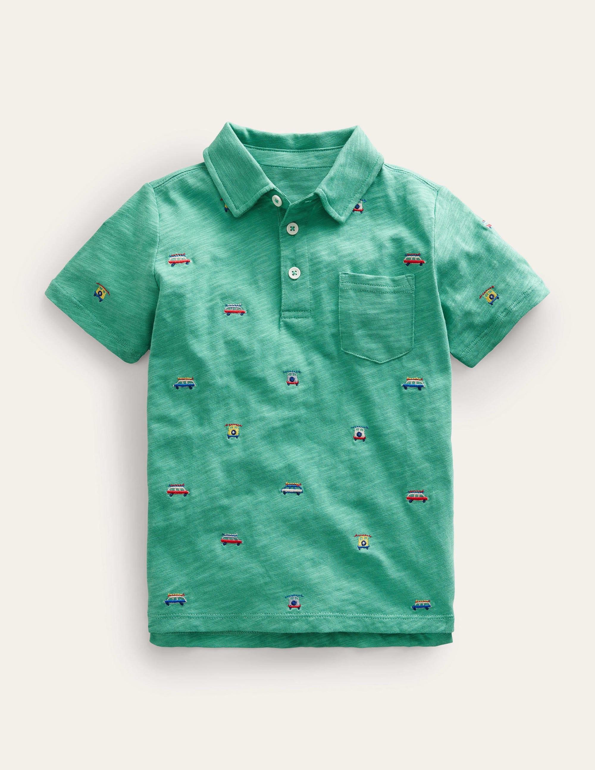 Besticktes Poloshirt aus Flammgarn-Jersey-Grün, Autos