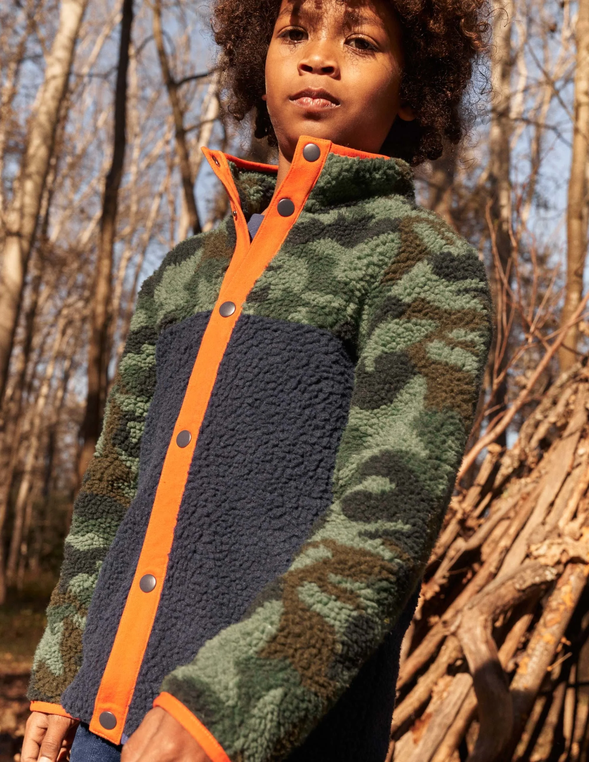 Borg-Jacke zum Drüberziehen-Blockfarben, Camouflage - Image 7