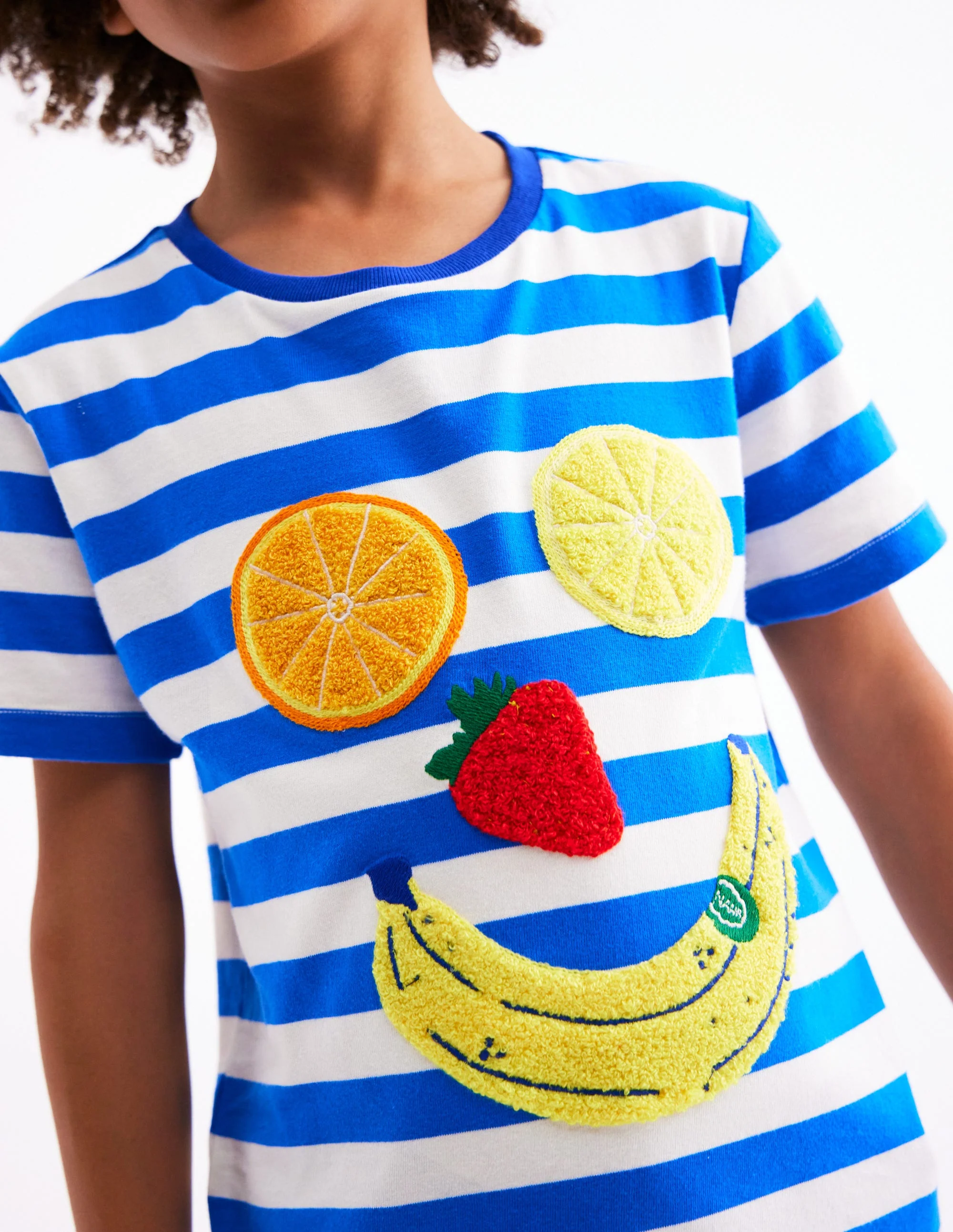Bouclé-T-Shirt-Galerieblau/Naturweiß Fruchtgesicht