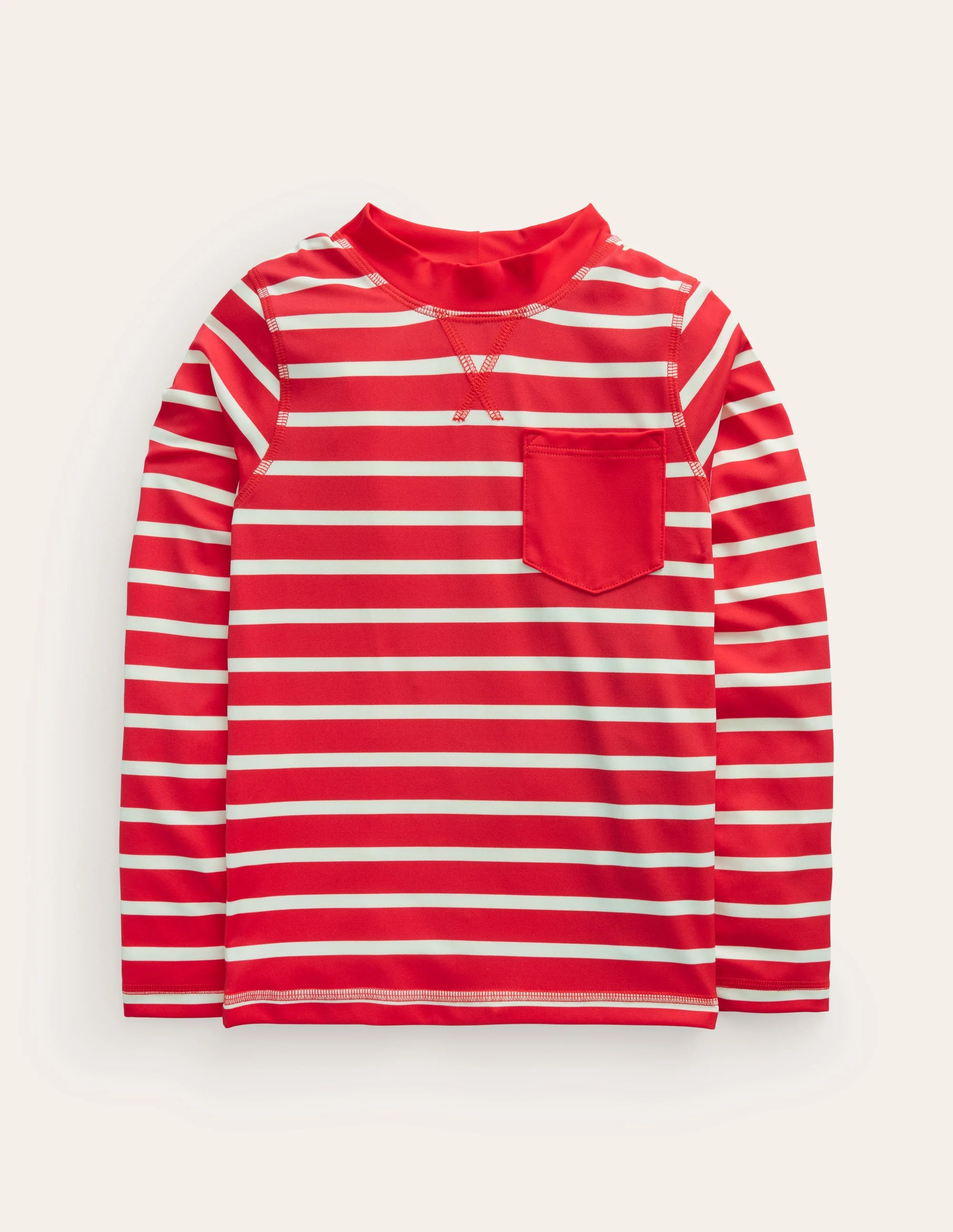 Breton-Badeshirt-Rot/Naturweiß Gestreift