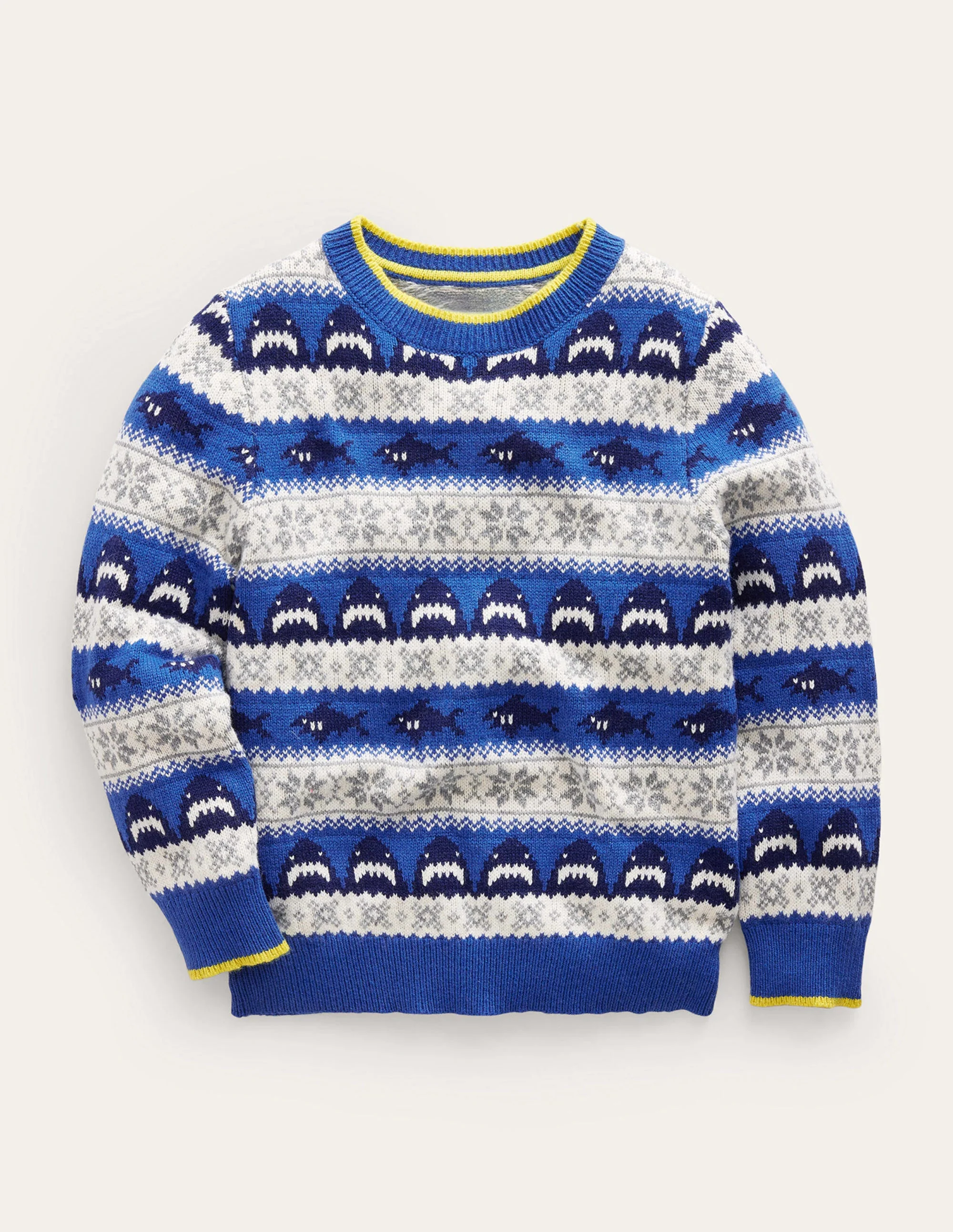 Durchgehender Fair-Isle-Pullover-Dunkles Kobaltblau Haie