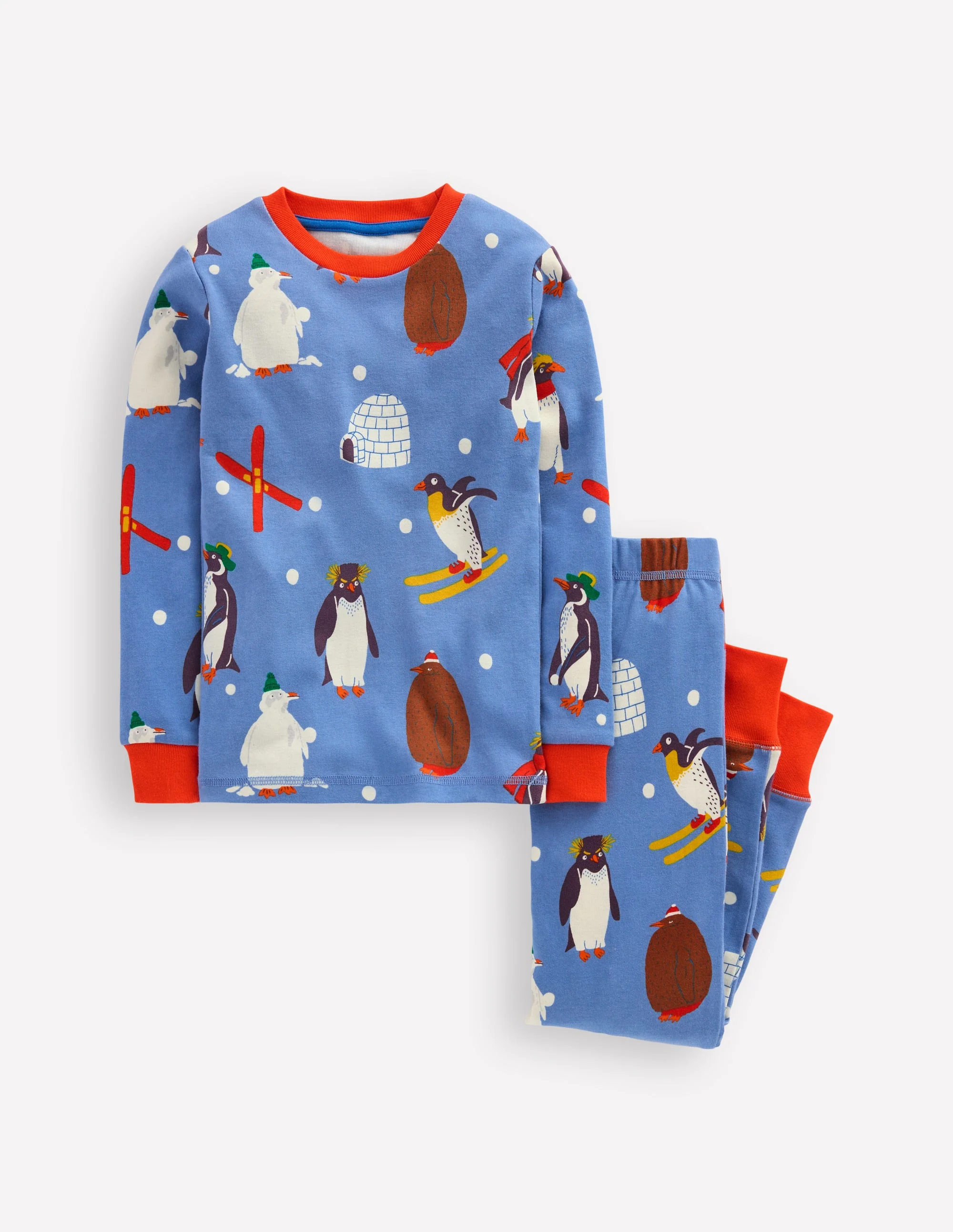 Eng anliegender, im Dunkeln leuchtender Schlafanzug-Blau Pinguine