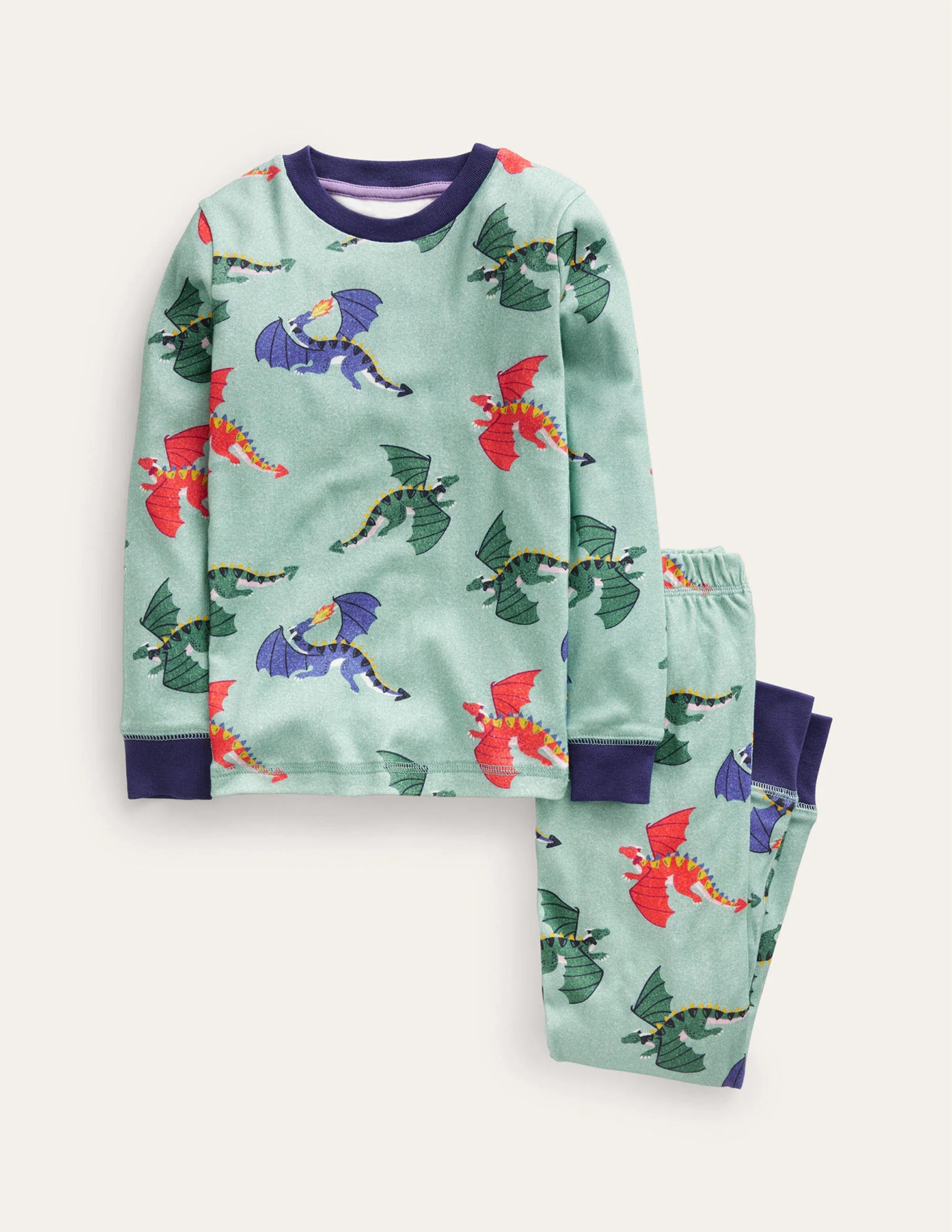 Eng anliegender, langer Schlafanzug-Georgisch-Blau Drachen