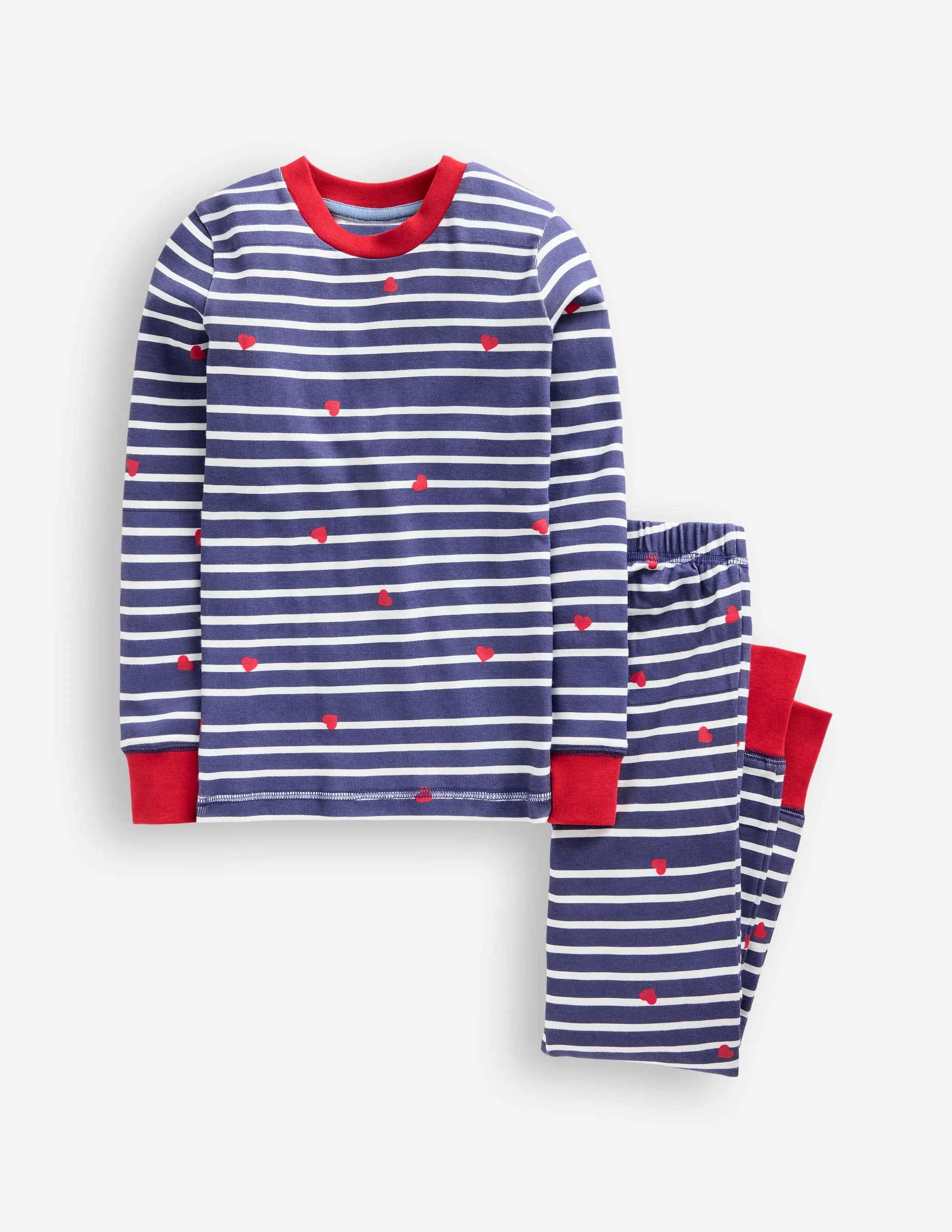 Eng anliegender, langer Schlafanzug-Marineblau Breton mit winzigen Herzen
