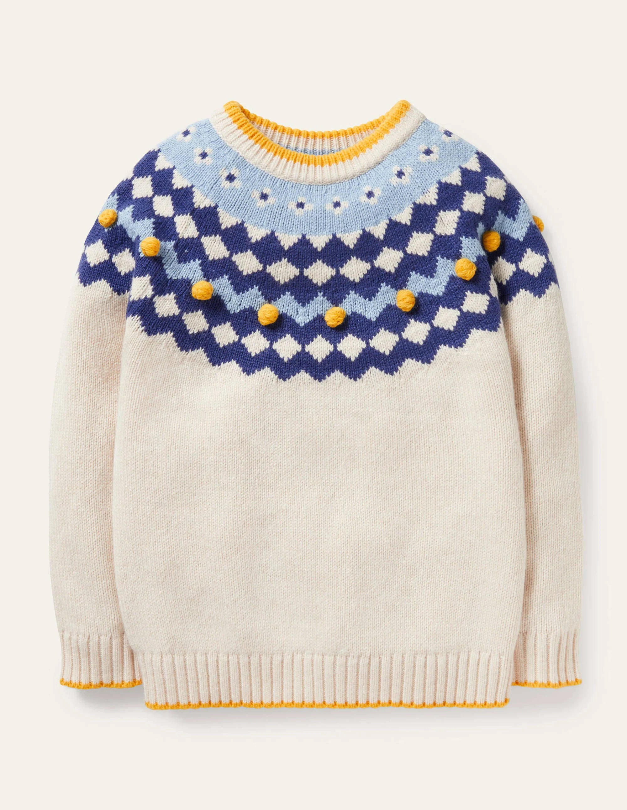 Fair-Isle-Grobstrickpullover mit Rundhalsausschnitt-Ecru Meliert, Fair-Isle-Muster