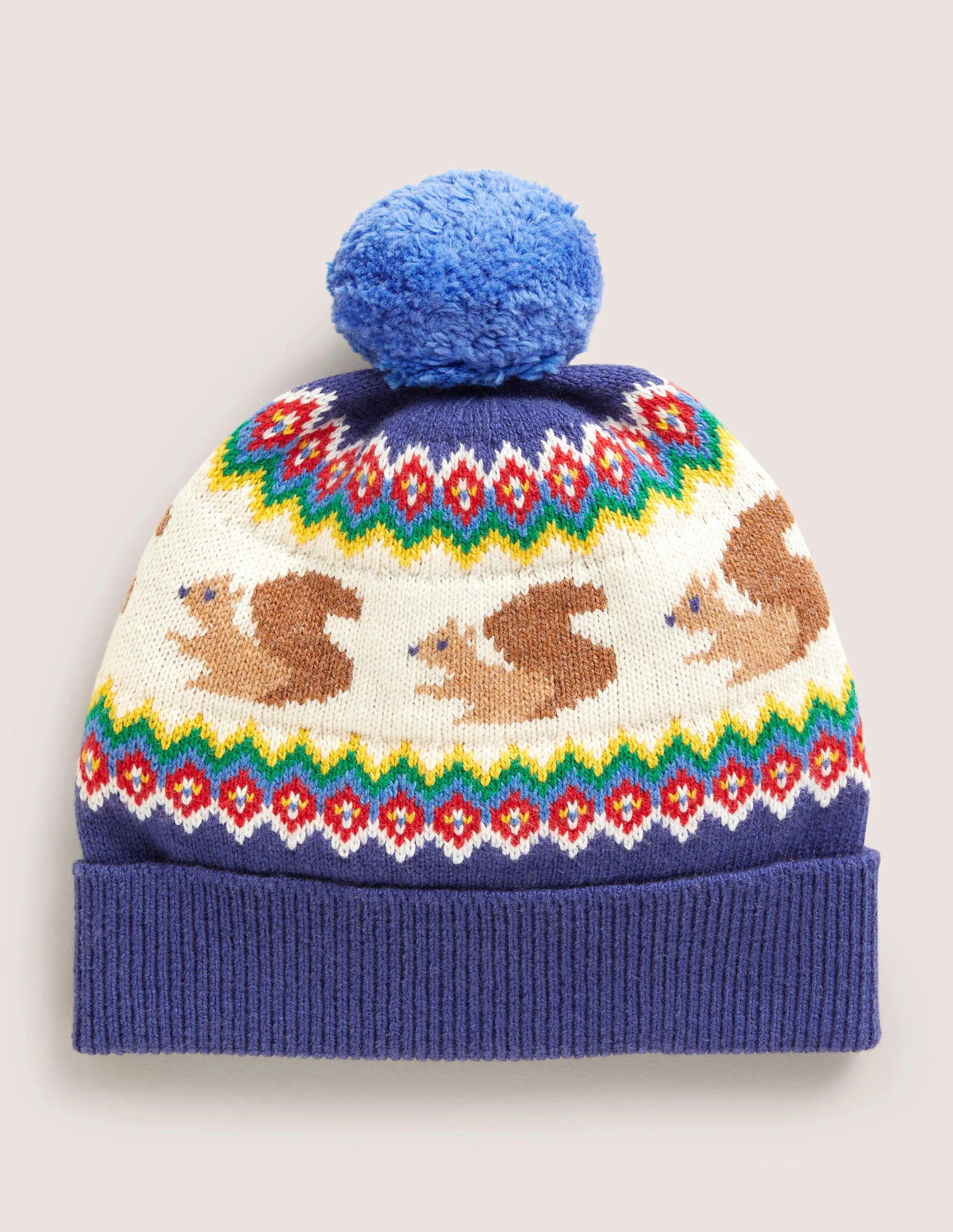 Fair-Isle-Mütze mit Eichhörnchen-Marineblau
