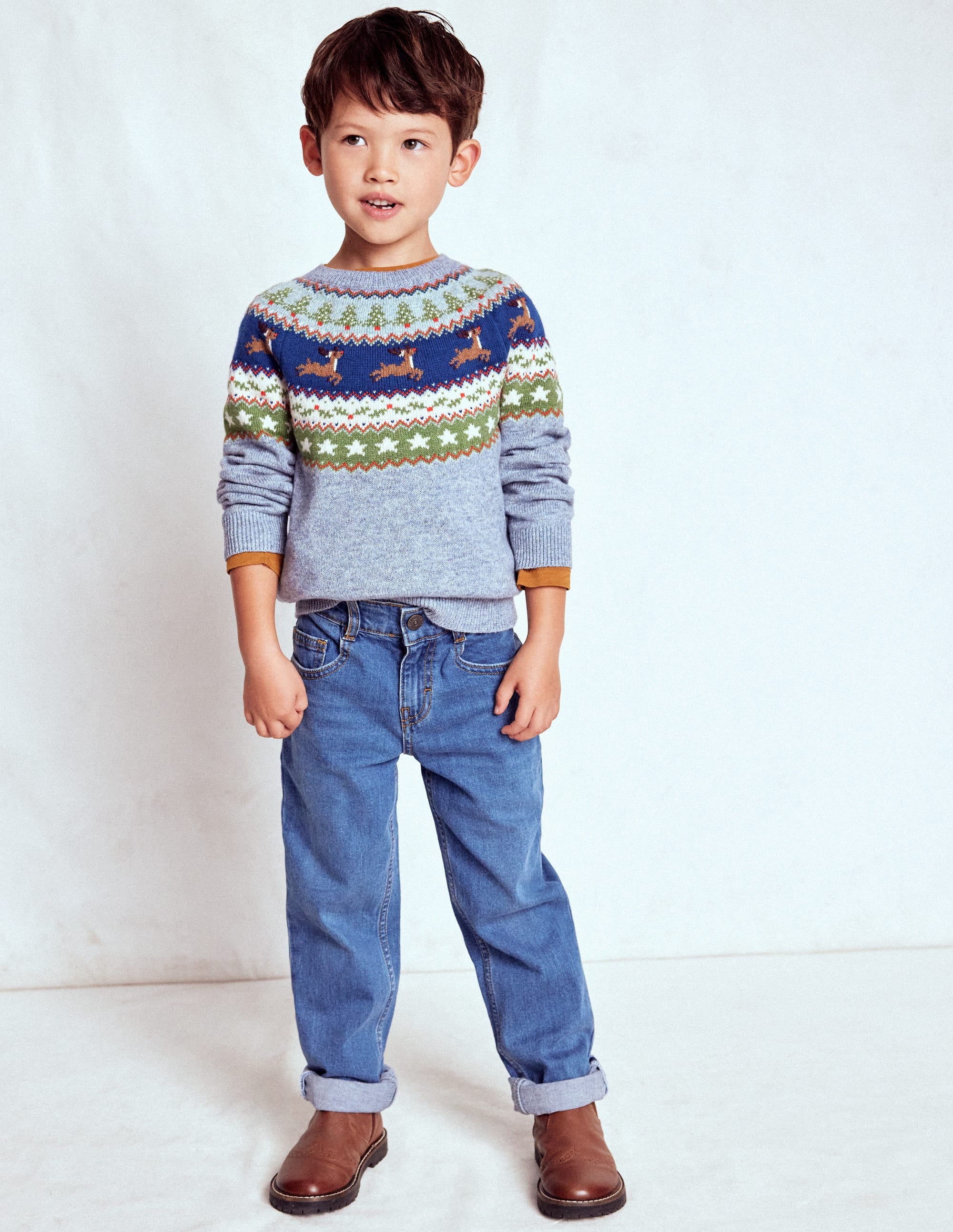 Fair-Isle-Pullover-Gletscherblau Rentier