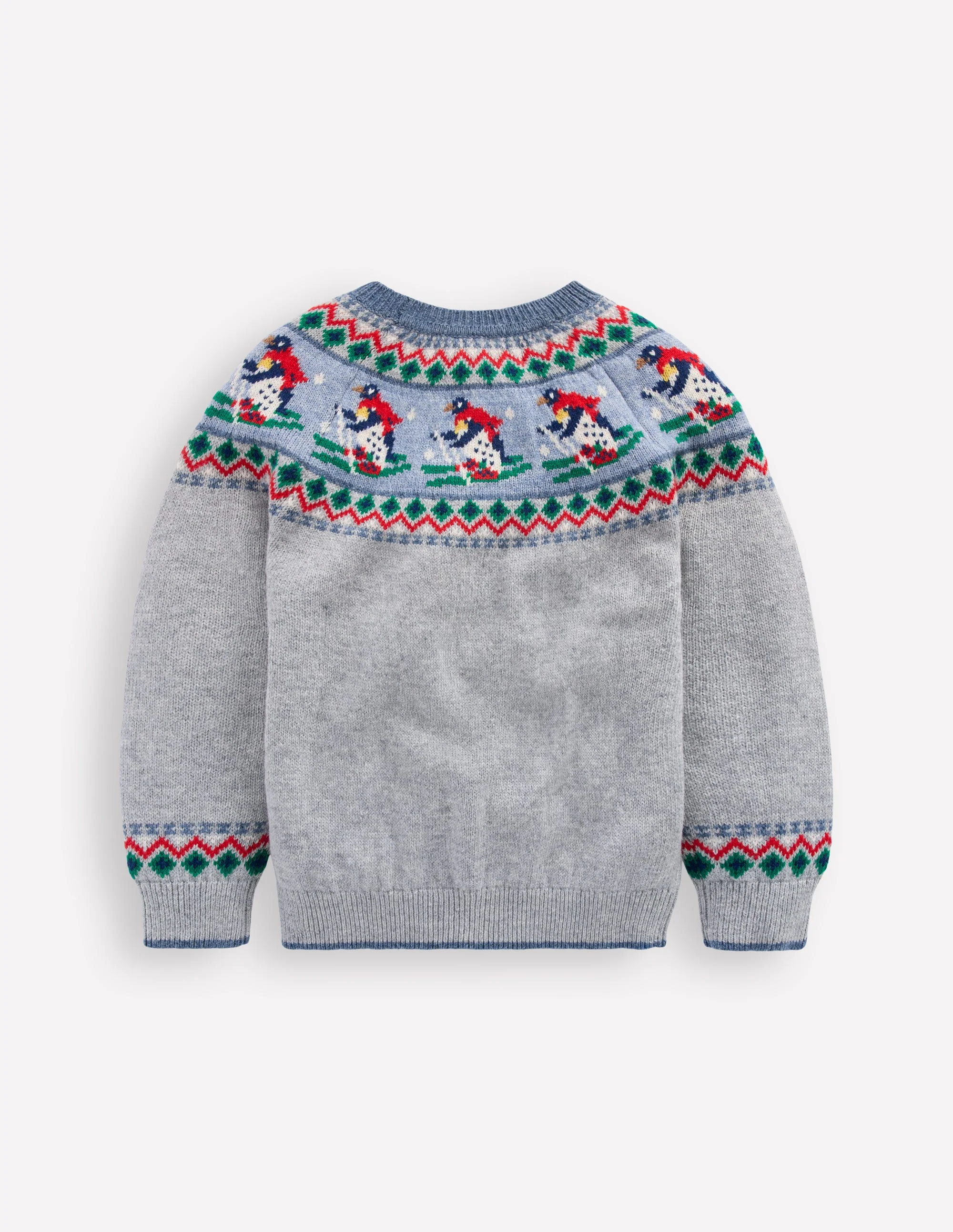 Fair-Isle-Pullover-Grau Meliert Pinguine auf Skiern - Image 2