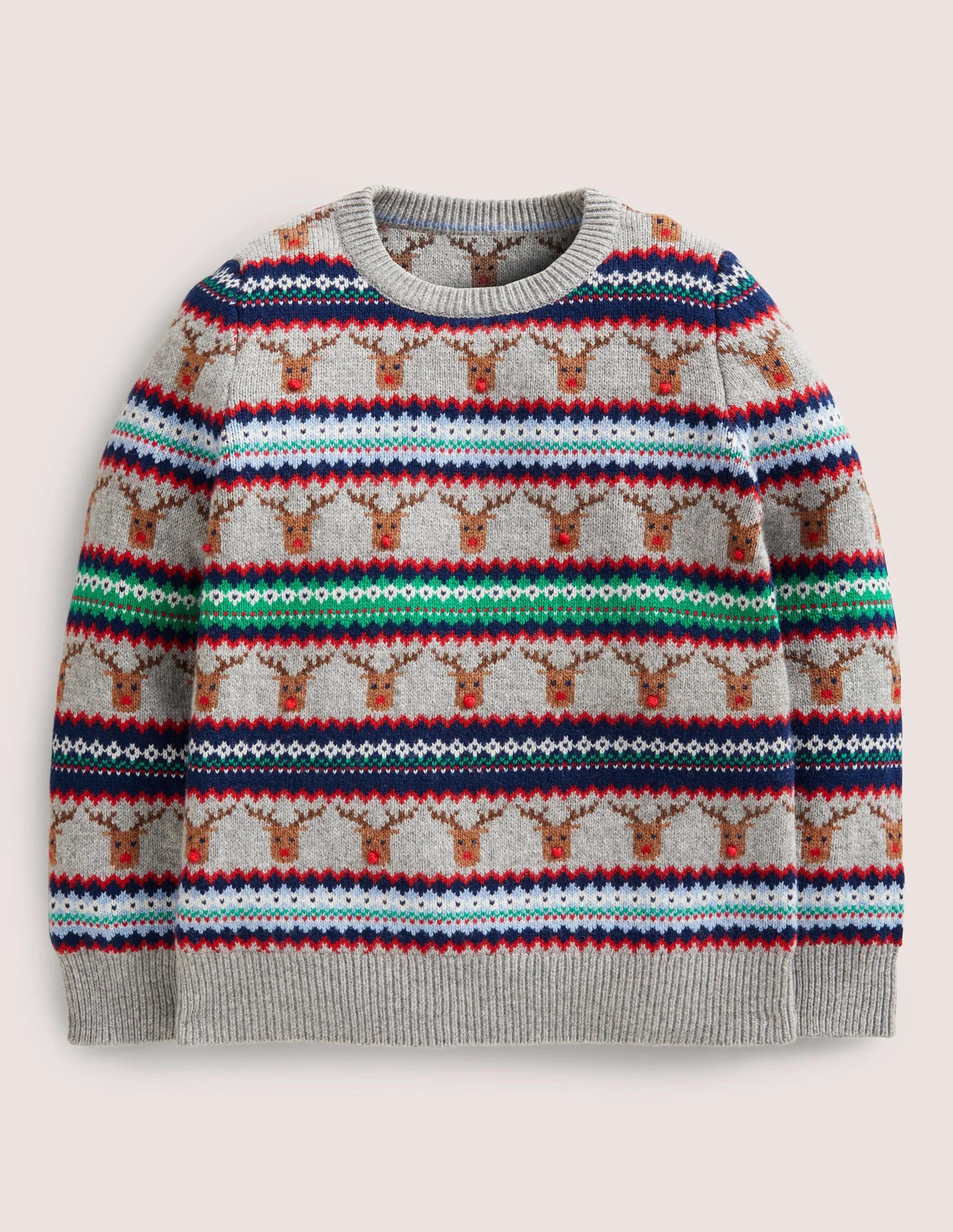Fair-Isle-Pullover mit Rentieren-Grau Meliert