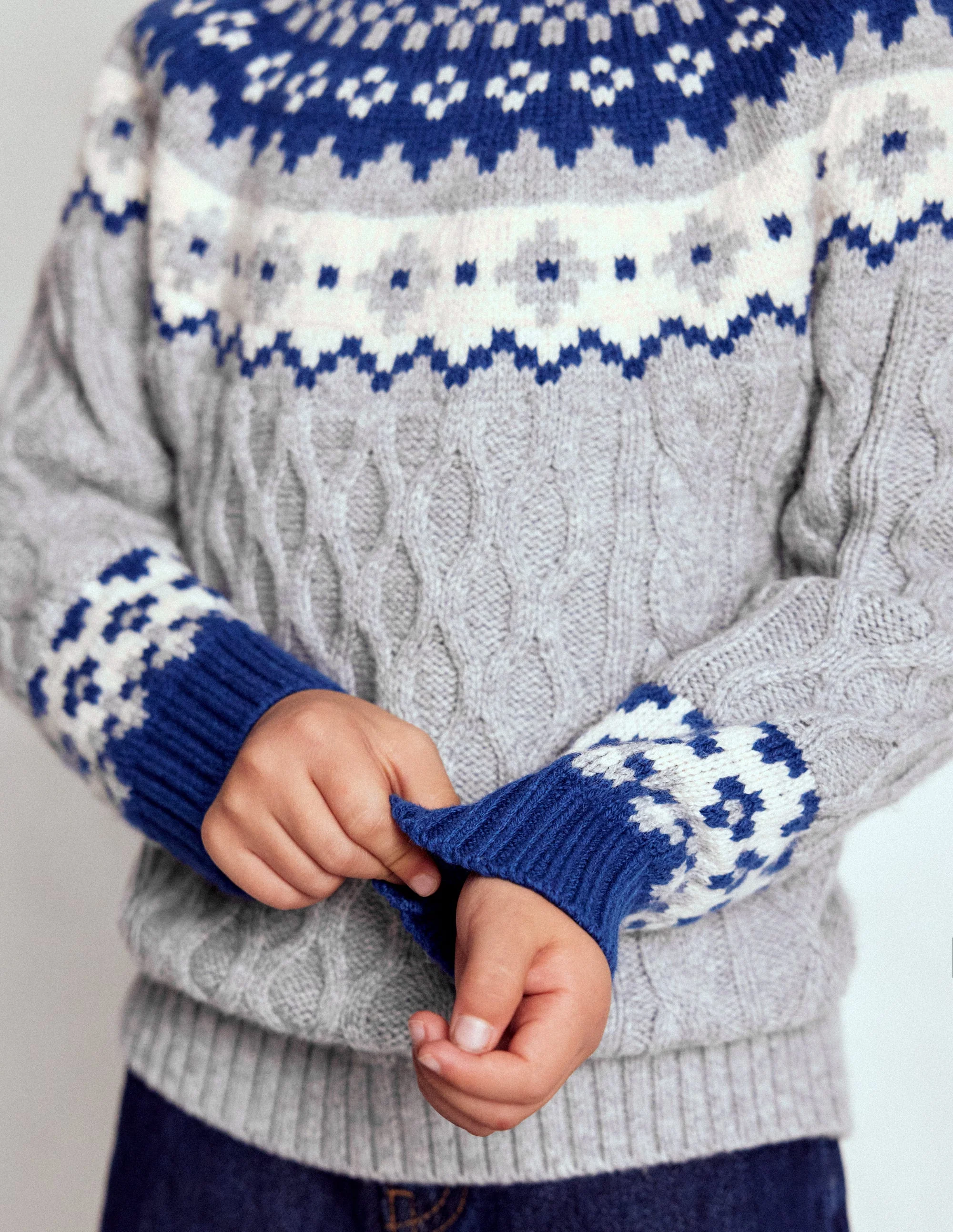 Fair-Isle-Pullover mit Zopfmuster-Grau Meliert - Image 3