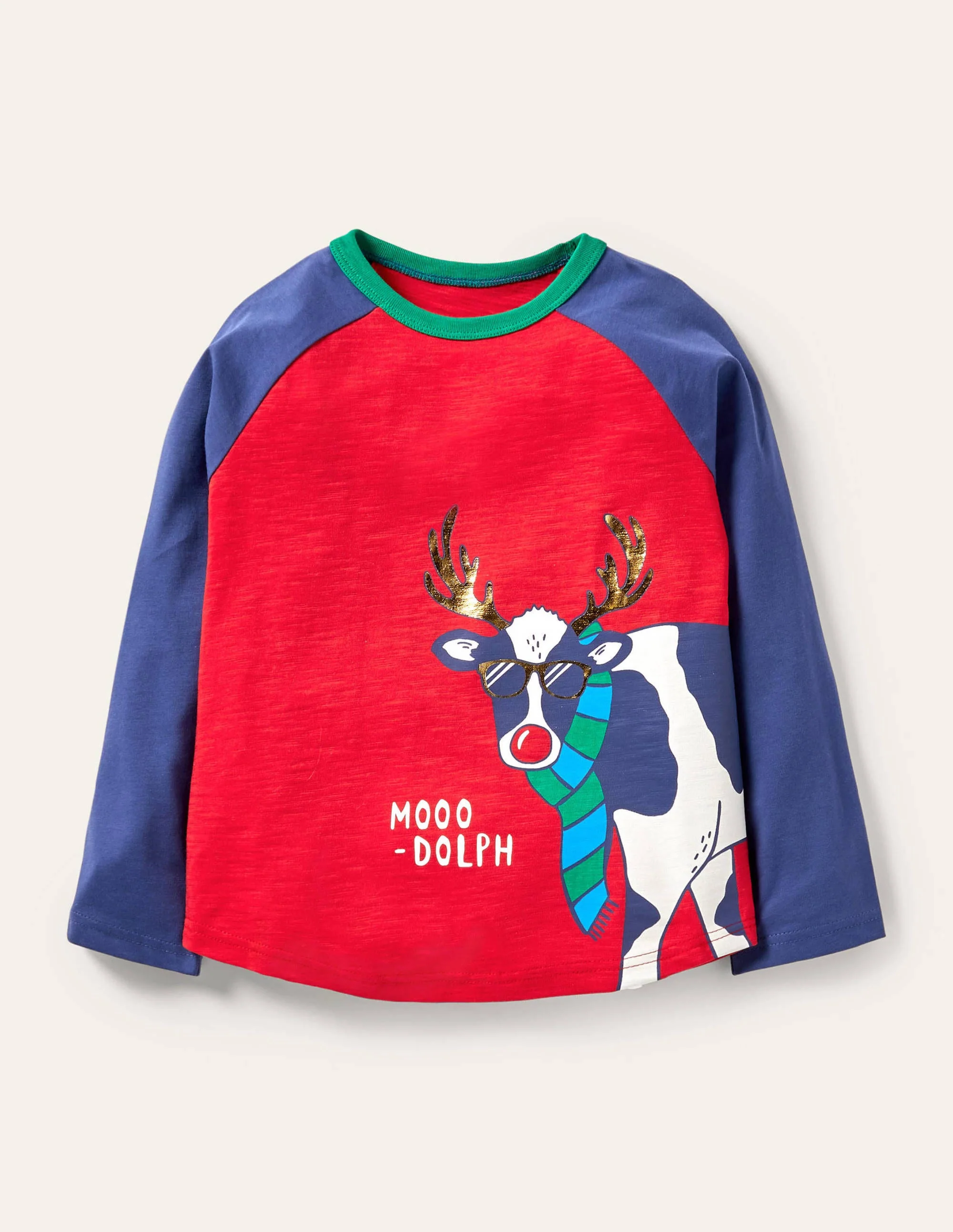 Festliches Raglan-Oberteil mit witzigem Spruch-Rockabilly-Rot/Navy, Moo-Dolph