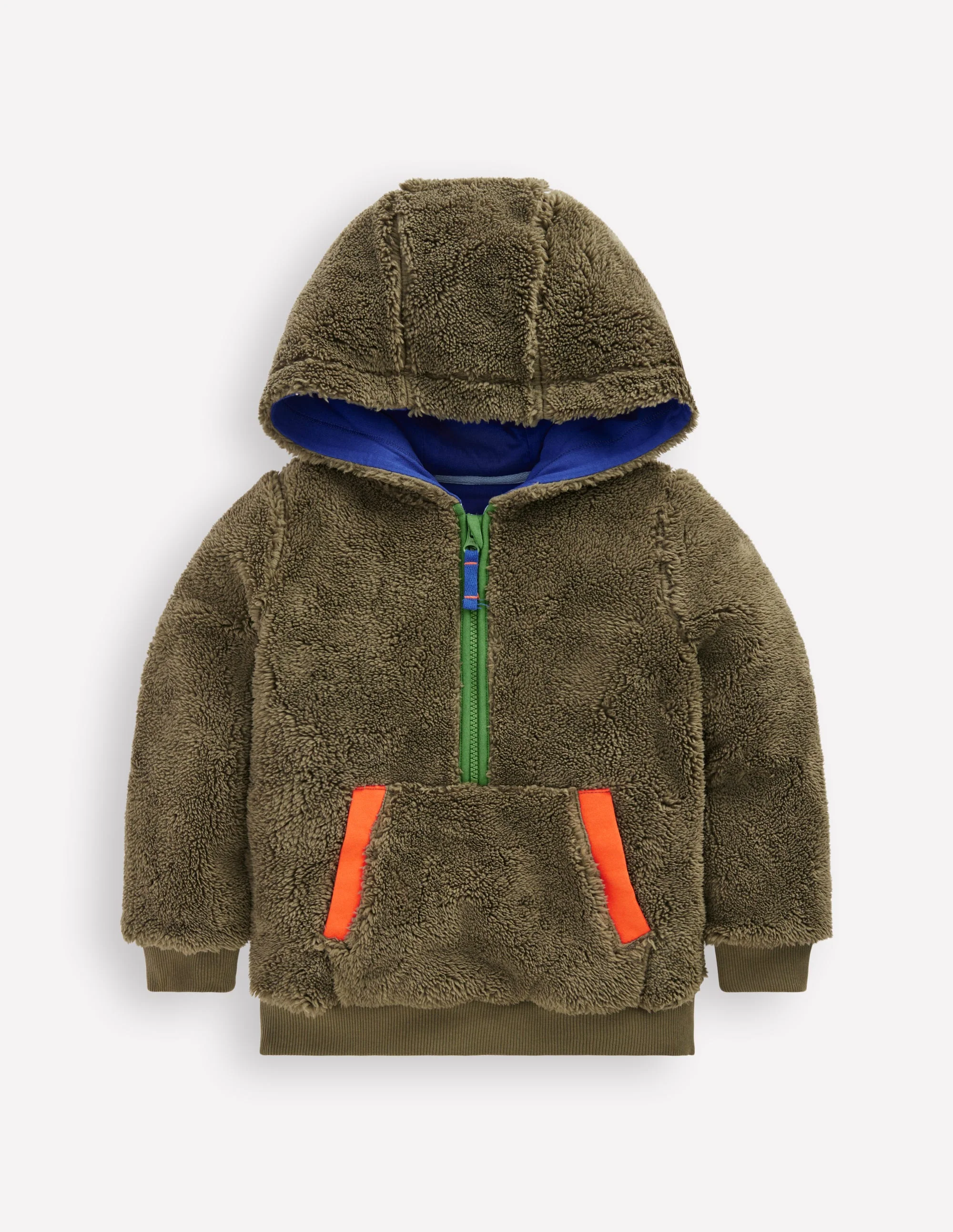 Fleece-Kapuzenjacke mit Halbreißverschluss-Blasses Khaki
