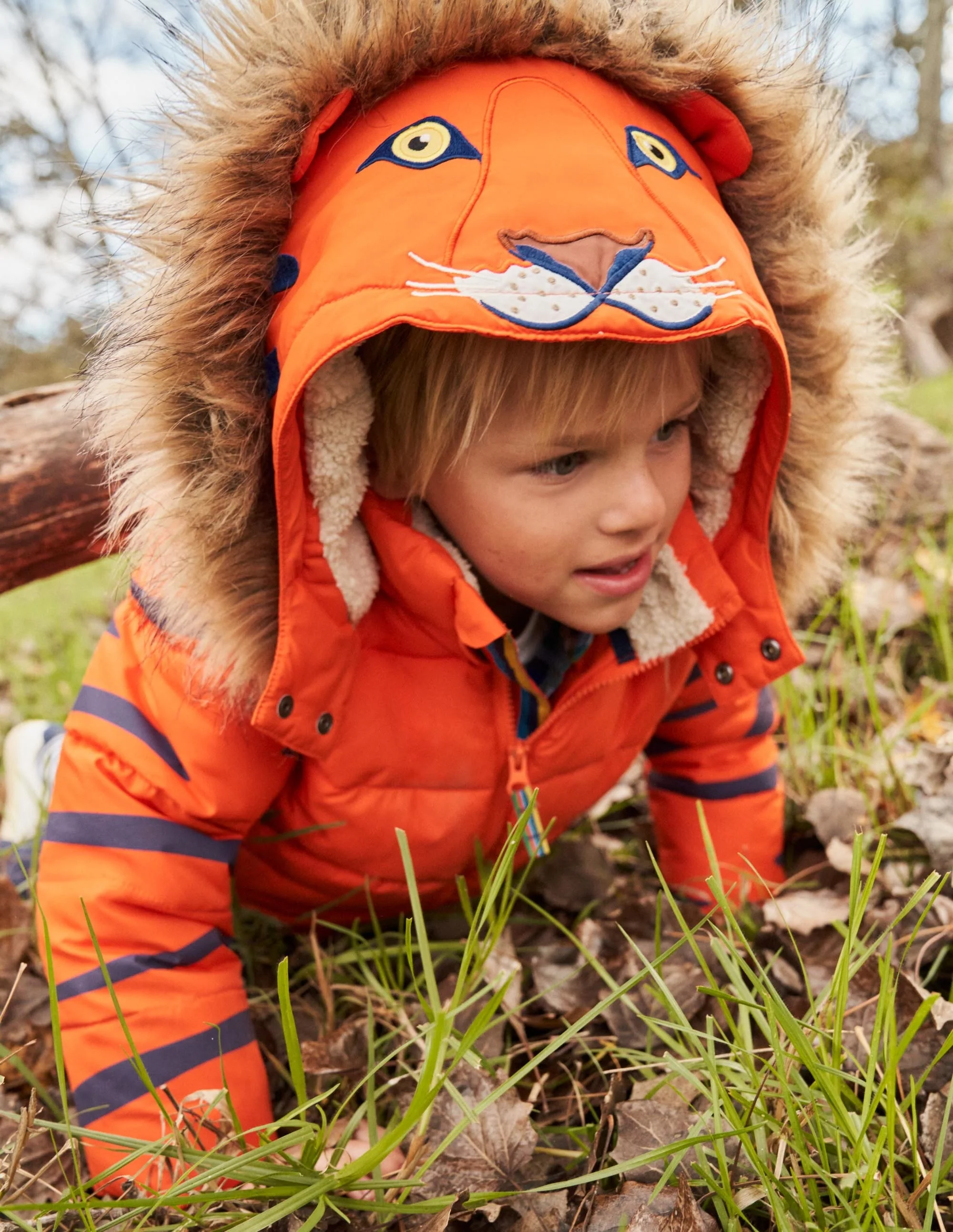 Fröhliche wattierte Jacke-Mandarinenorange, Tiger - Image 4