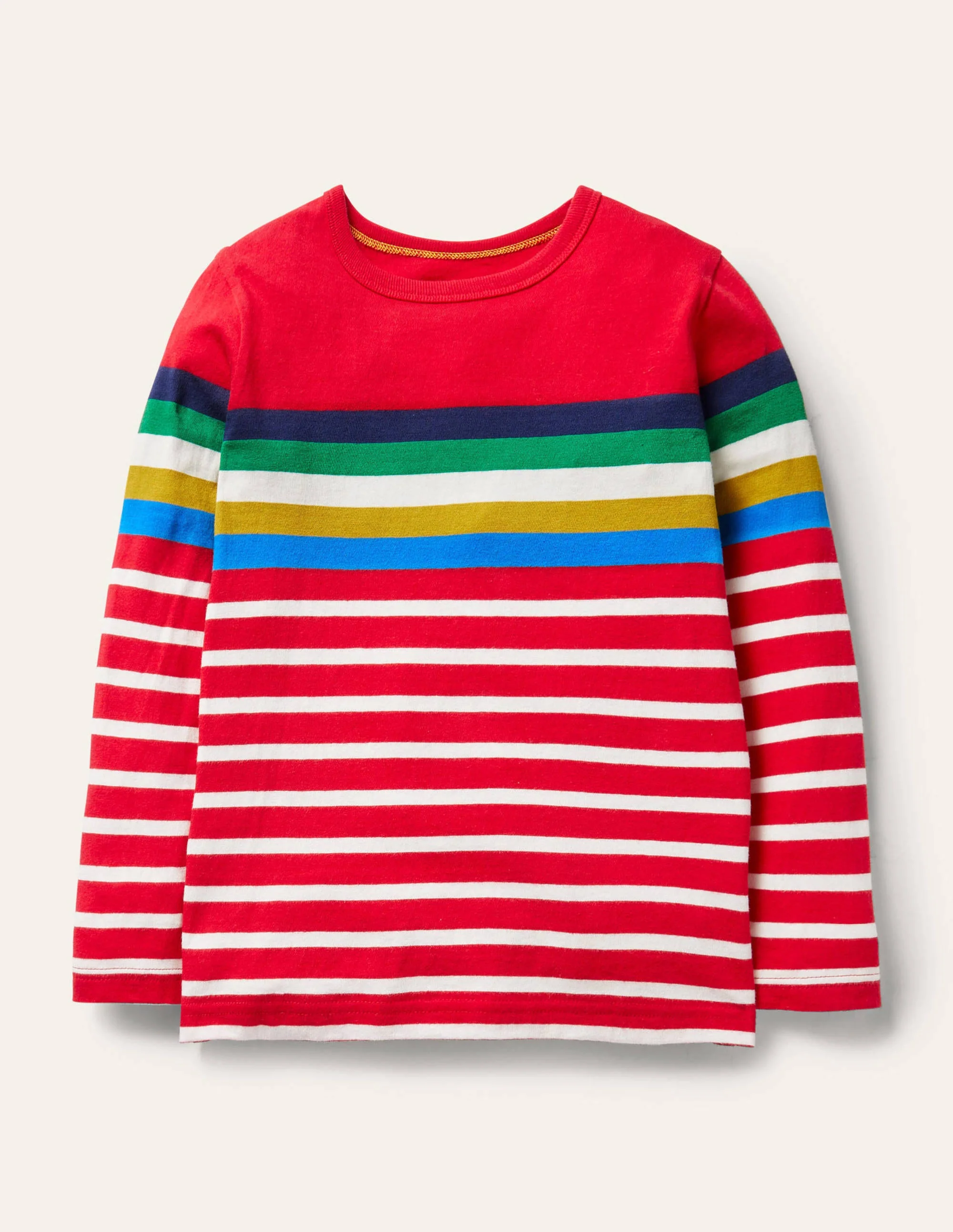 Fröhliches Bretonshirt-Rockabilly-Rot/Naturweiß, Regenbogen