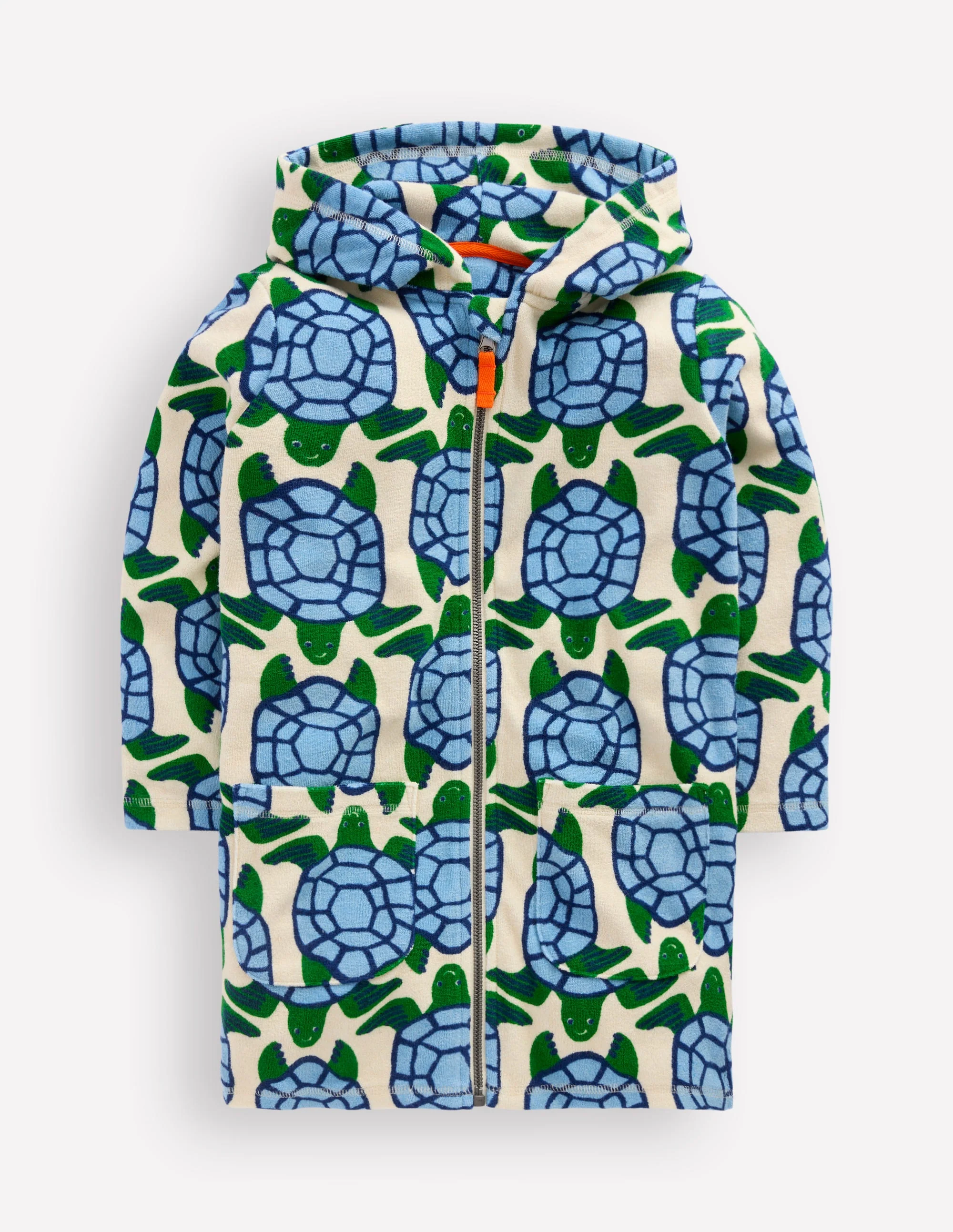 Frottee-Badeponcho mit Reißverschluss-Calico-Weiß Schildkröten