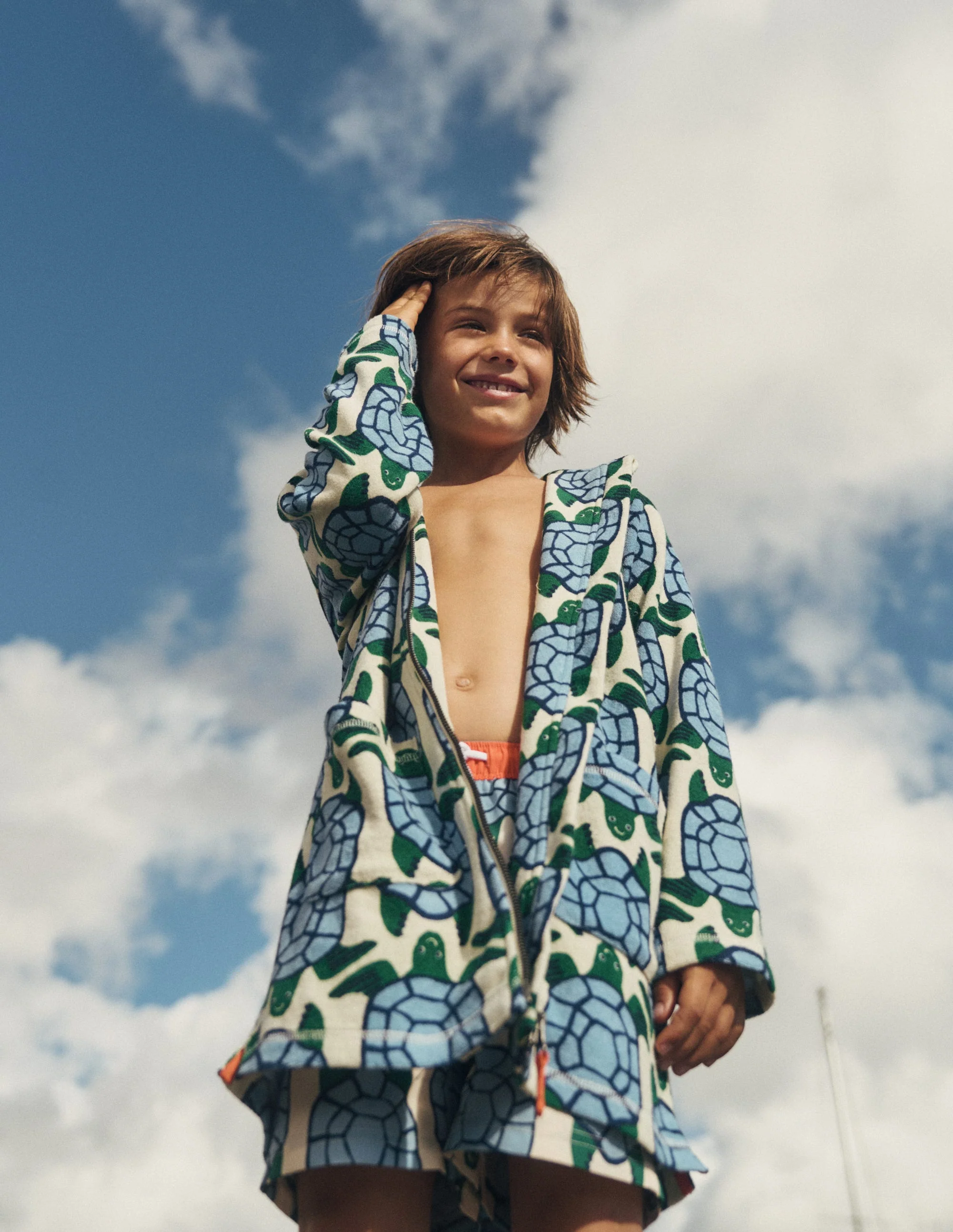 Frottee-Badeponcho mit Reißverschluss-Calico-Weiß Schildkröten - Image 4