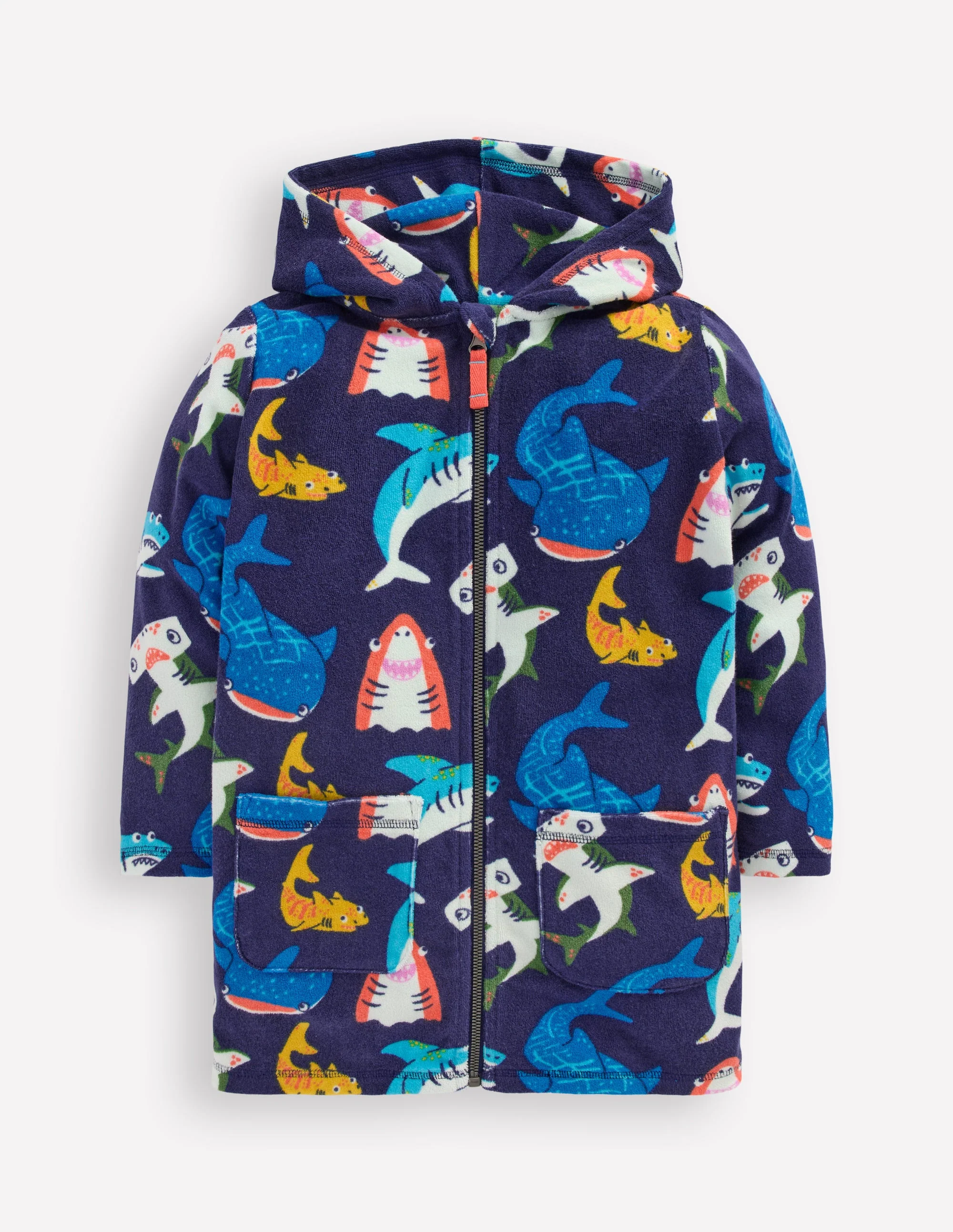 Frottee-Badeponcho mit Reißverschluss-Schuluniform-Navy, Haie