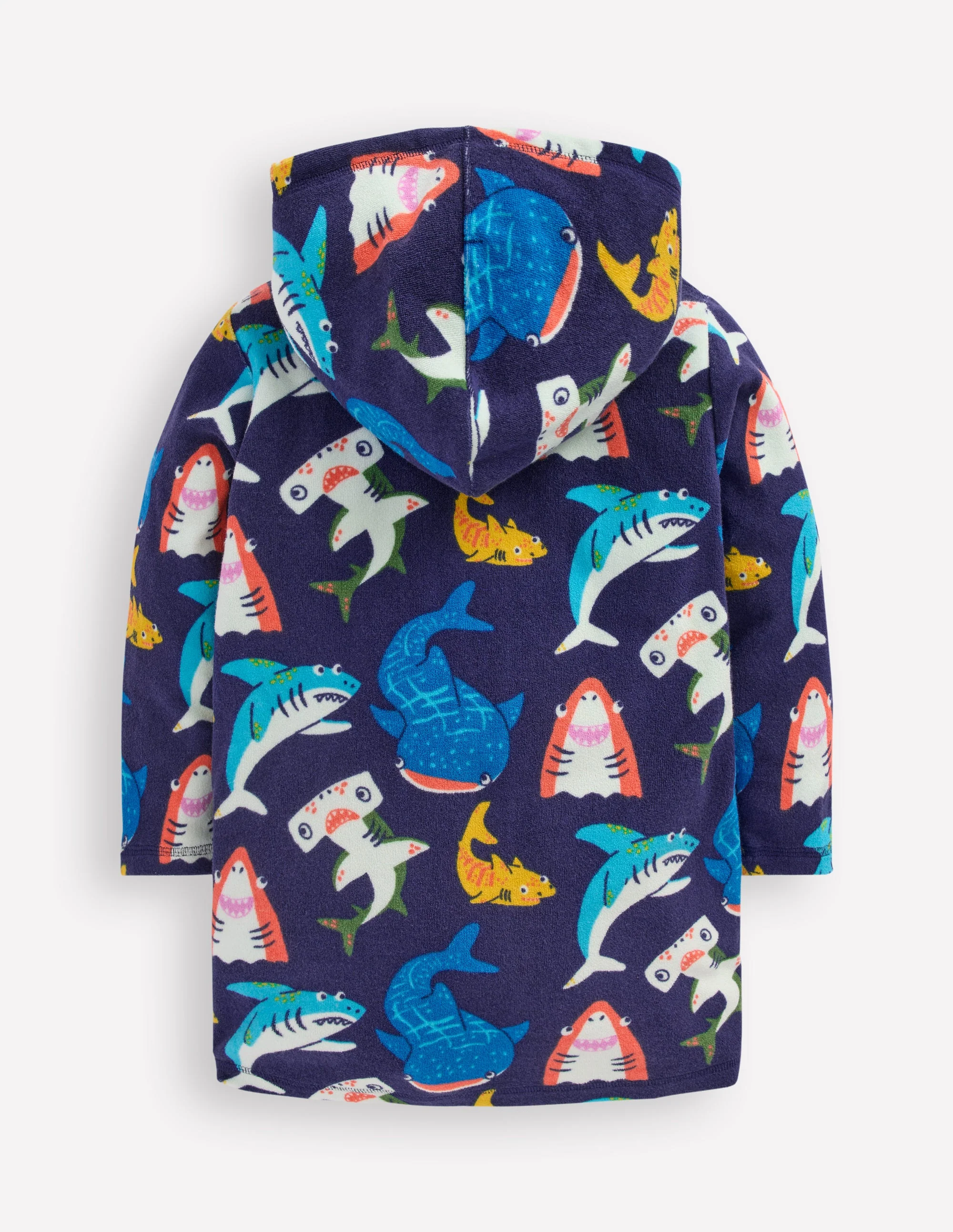 Frottee-Badeponcho mit Reißverschluss-Schuluniform-Navy, Haie - Image 2