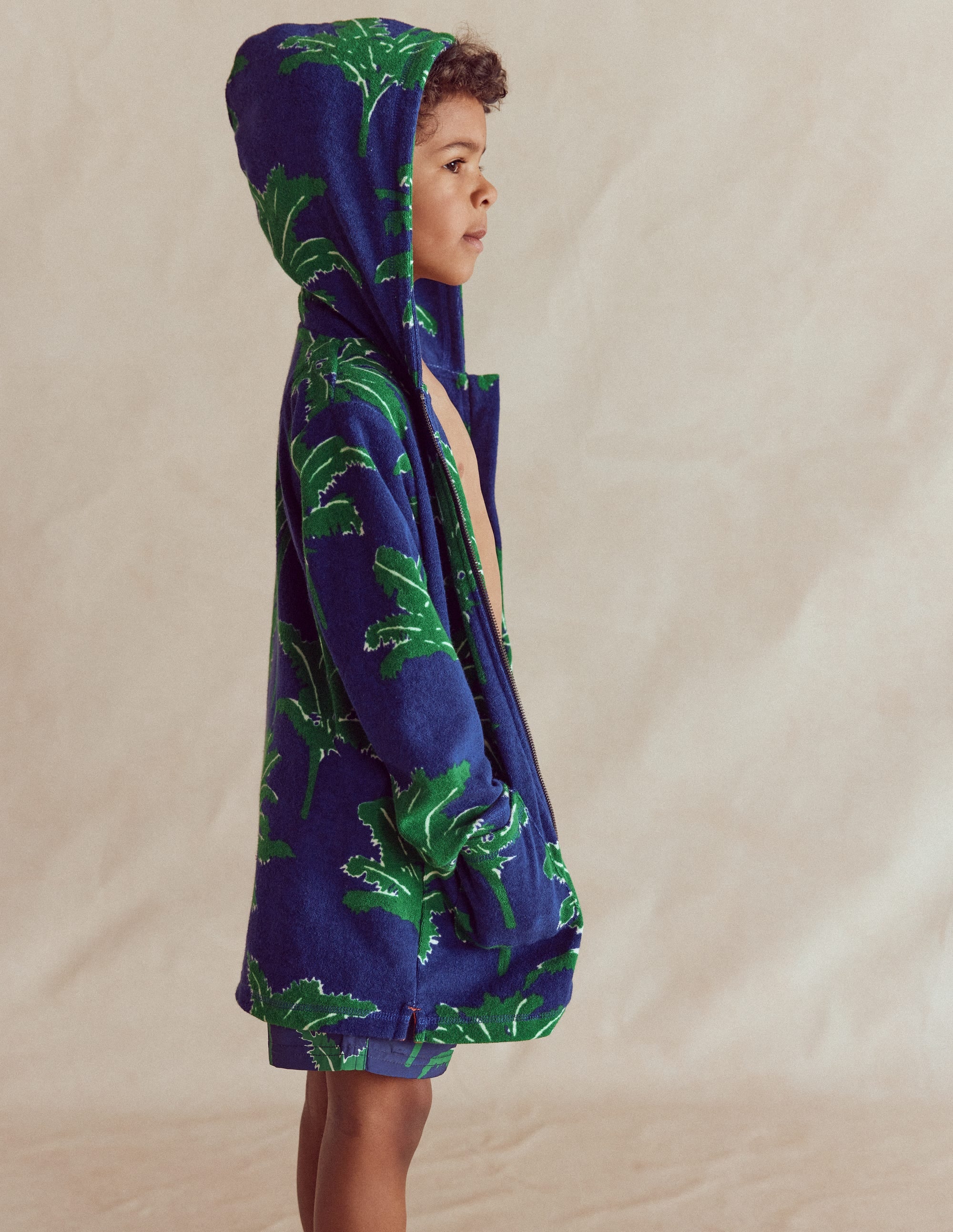 Frottee-Badeponcho mit Reißverschluss-Steuerbordblau Palmen