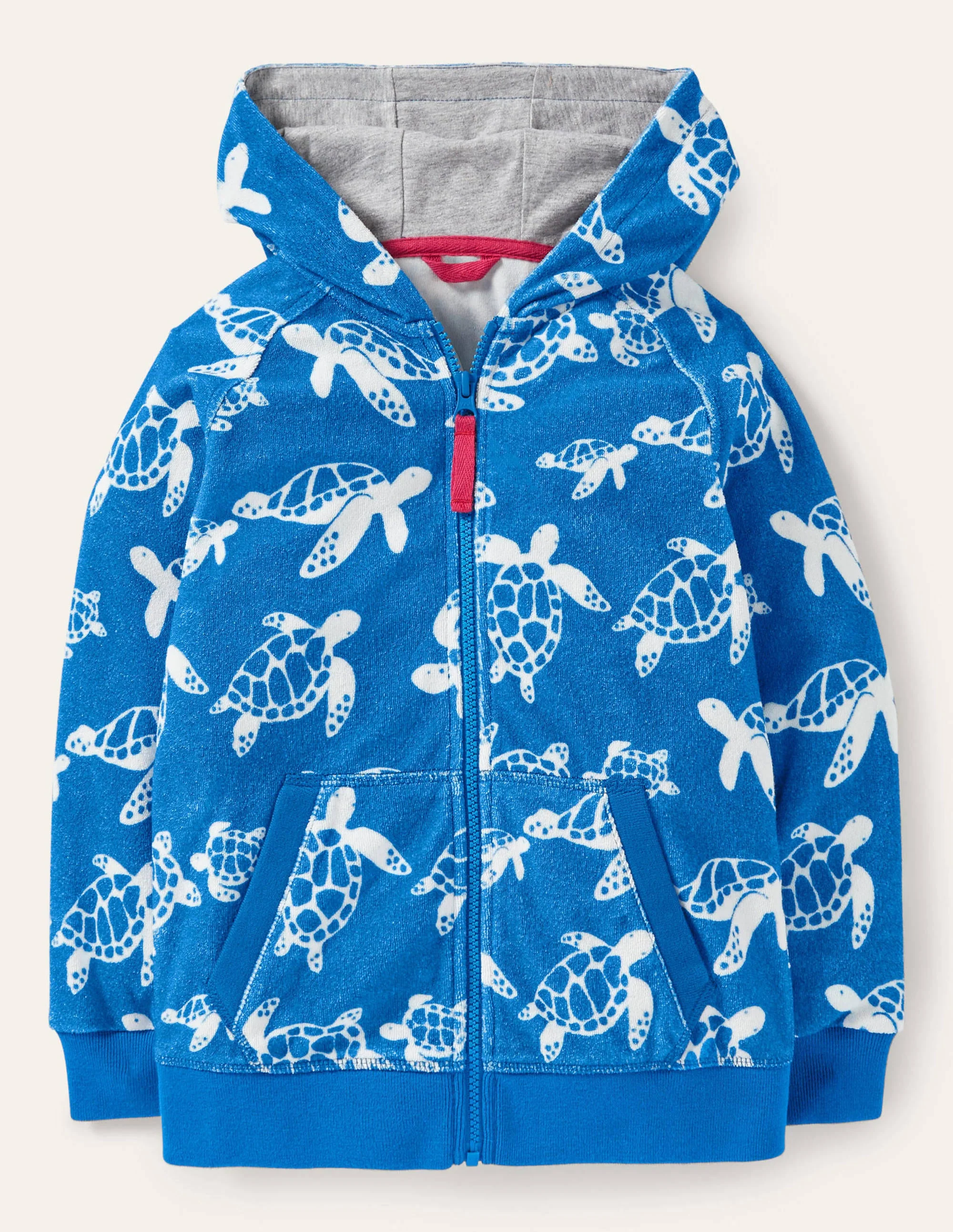 Frottee-Kapuzenjacke-Marokkoblau, Schildkröte